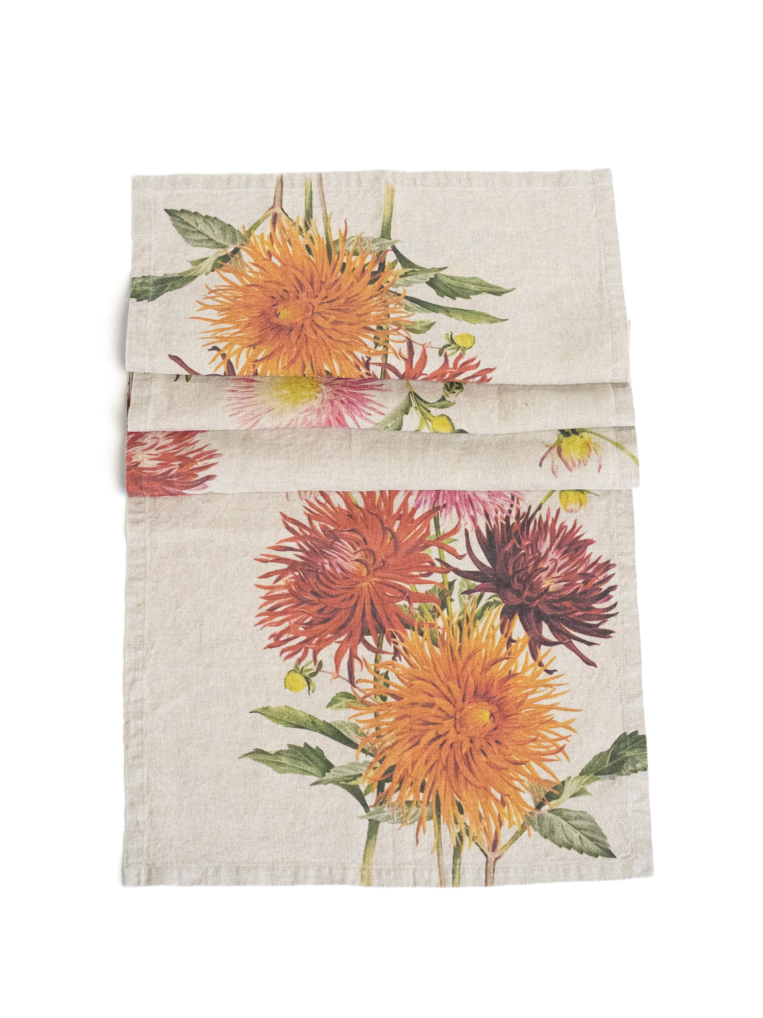 The Linoroom “Country Flowers,” Pure linen printed table runner.