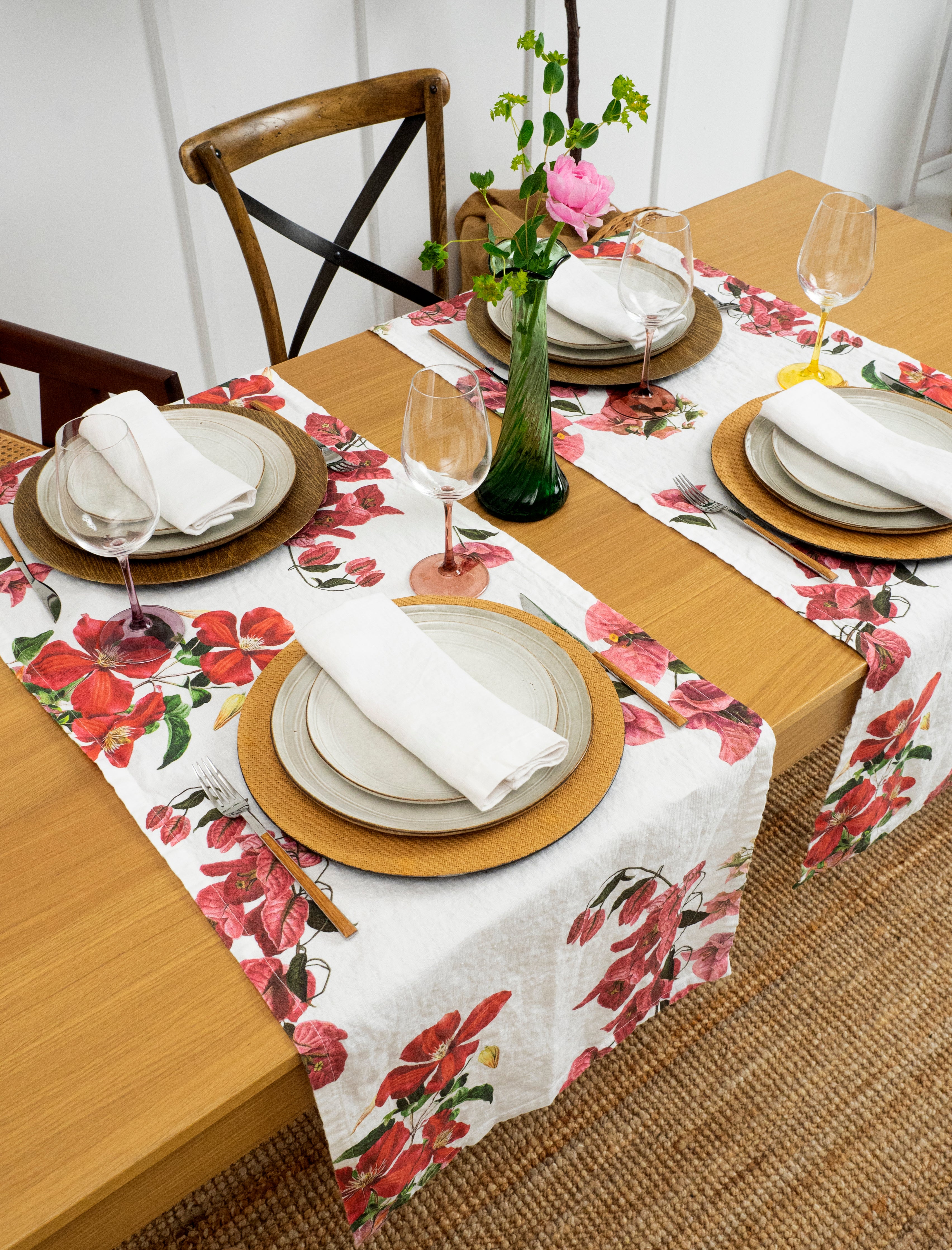 The Linoroom “Climbing Flowers,” Pure linen printed table runner.