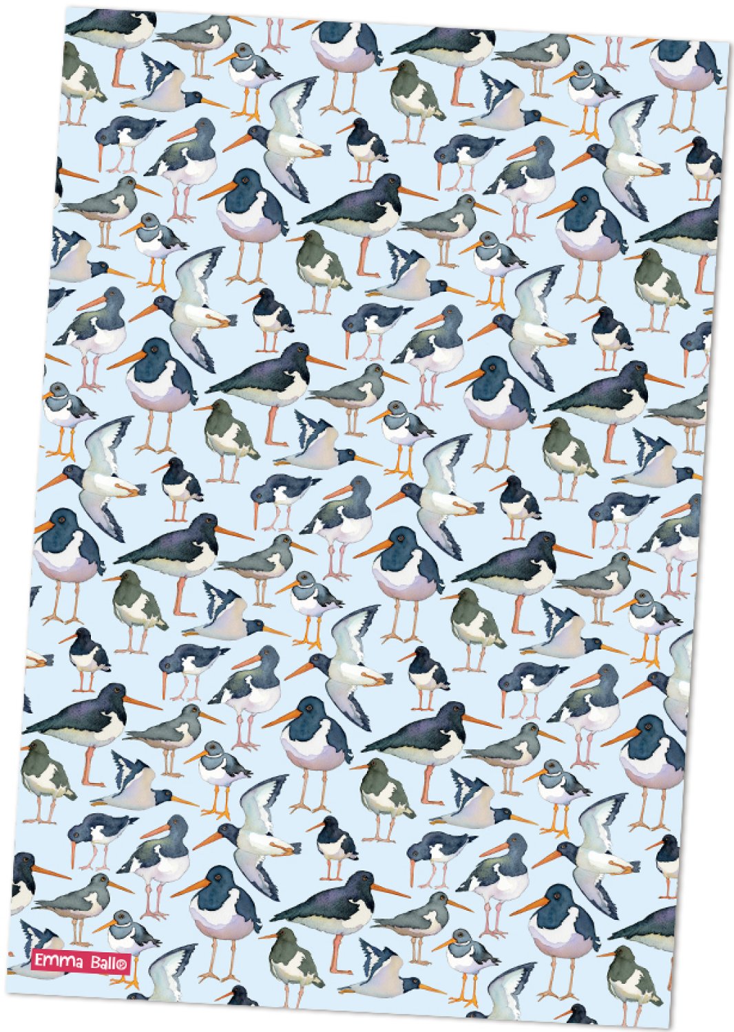 Emma Ball "Oystercatchers Repeat", Pure cotton tea towel. Printed in the UK. - Home Landing