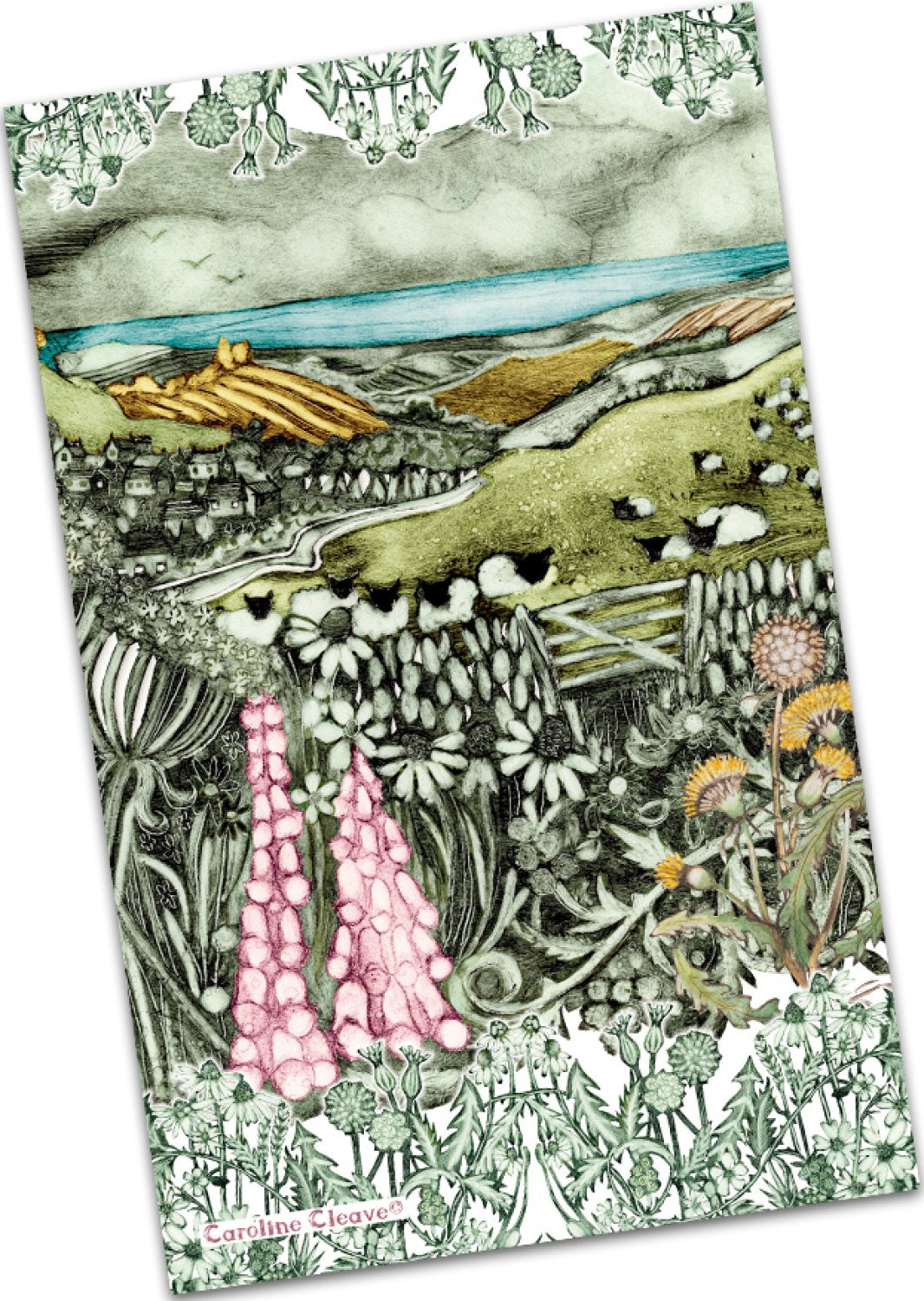 Emma Ball "Caroline Cleave Country Life", Pure cotton tea towel. Printed in the UK.
