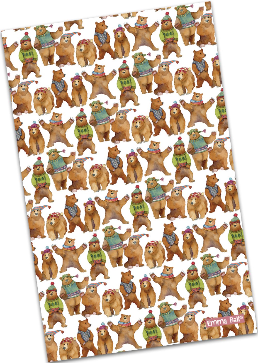 Emma Ball "Woolly Bears", Pure cotton tea towel. Printed in the UK.