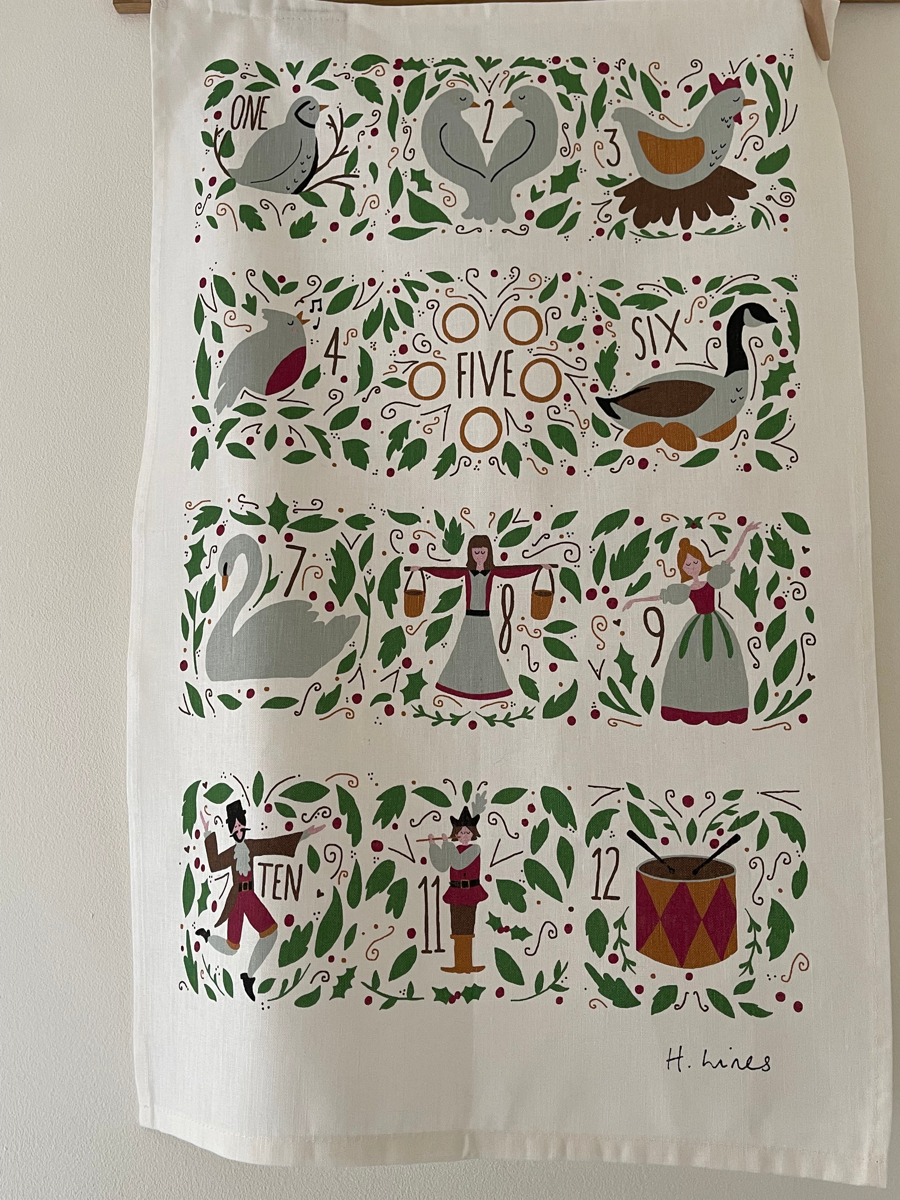 Home-Landing, “12 Days of Christmas”, Linen union tea towel. UK printed.