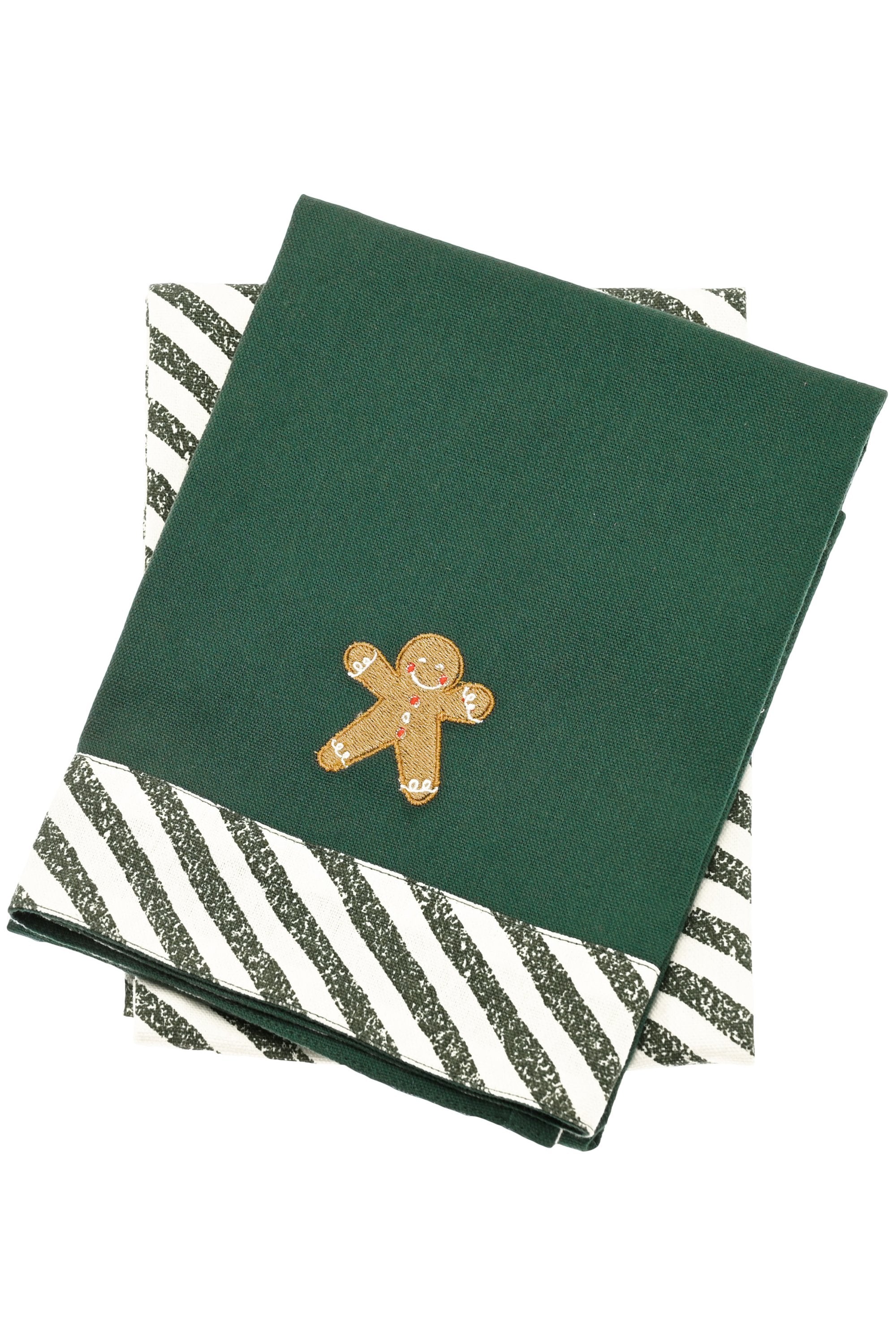 Waltons, "Candy Cane Green", Pack of 2 tea towels.