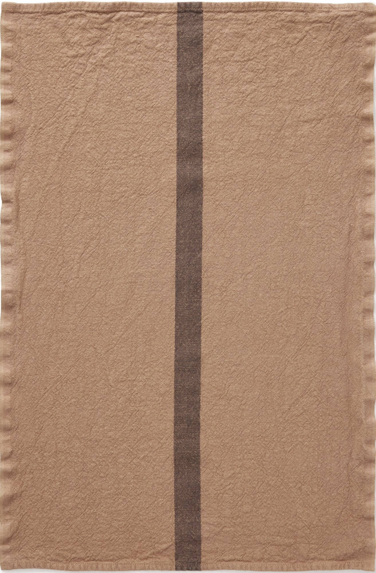 Charvet Editions "Doudou Stripe" (Cafe au Lait & Marron), Natural woven linen tea towel. Made in France.