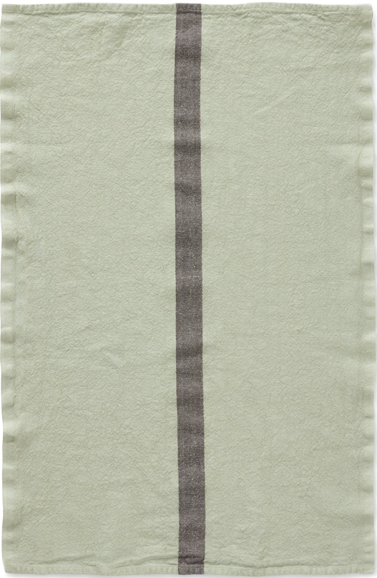 Charvet Editions "Doudou Stripe" (Pistache & Marron), Natural woven linen tea towel. Made in France.