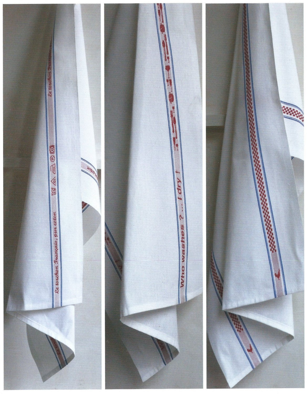 Charvet Editions "Vichy / Coq", white woven cotton tea towel. Made in France. - Home Landing