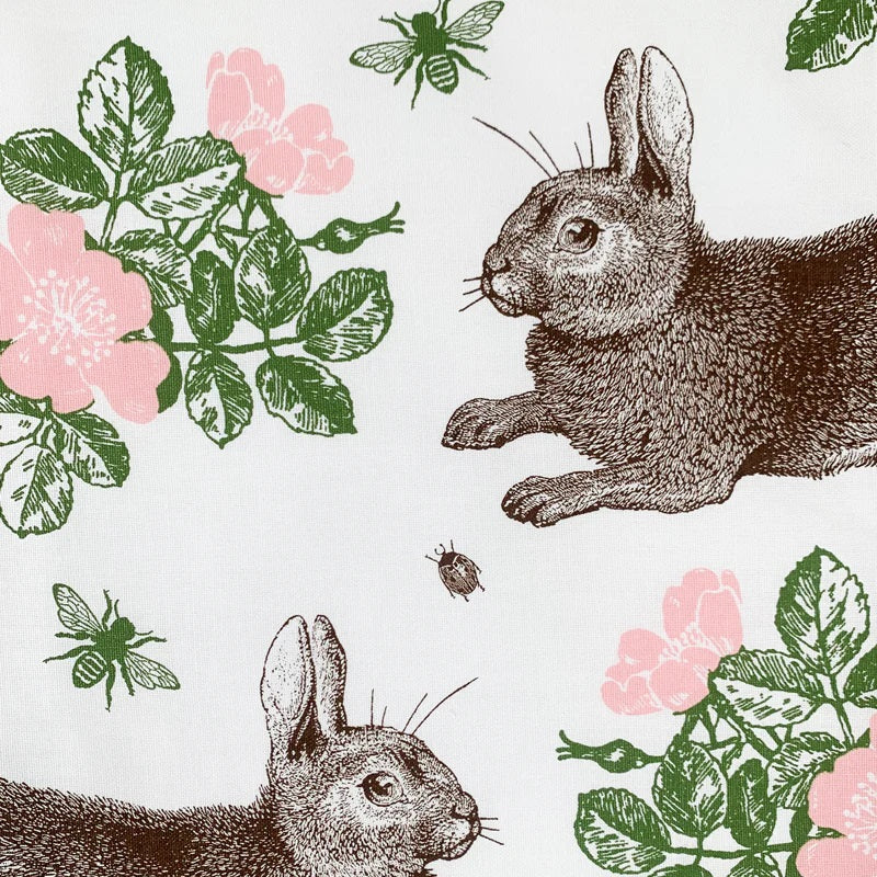 Thornback & Peel "Rabbit & Rose", Pure cotton tea towel. Hand printed in the UK.