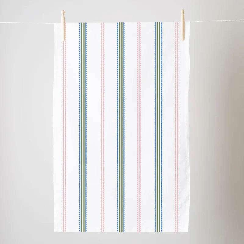 Thornback & Peel "Scallop & Stripe", Pure cotton tea towel. Hand printed in the UK.