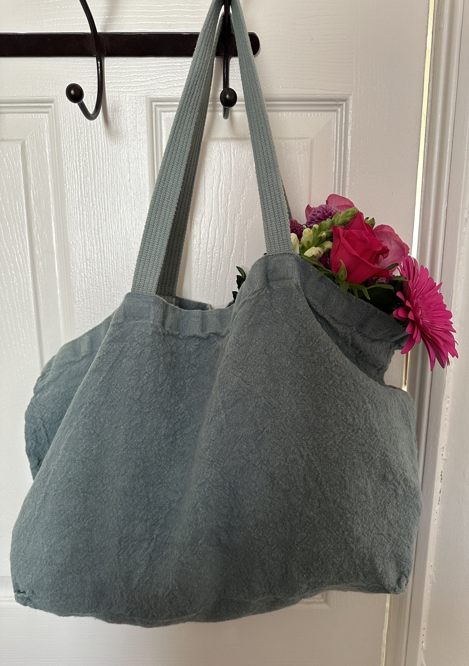 Charvet Éditions "Doudou Bag" (Vert de Gris), Natural linen bag. Made in France.