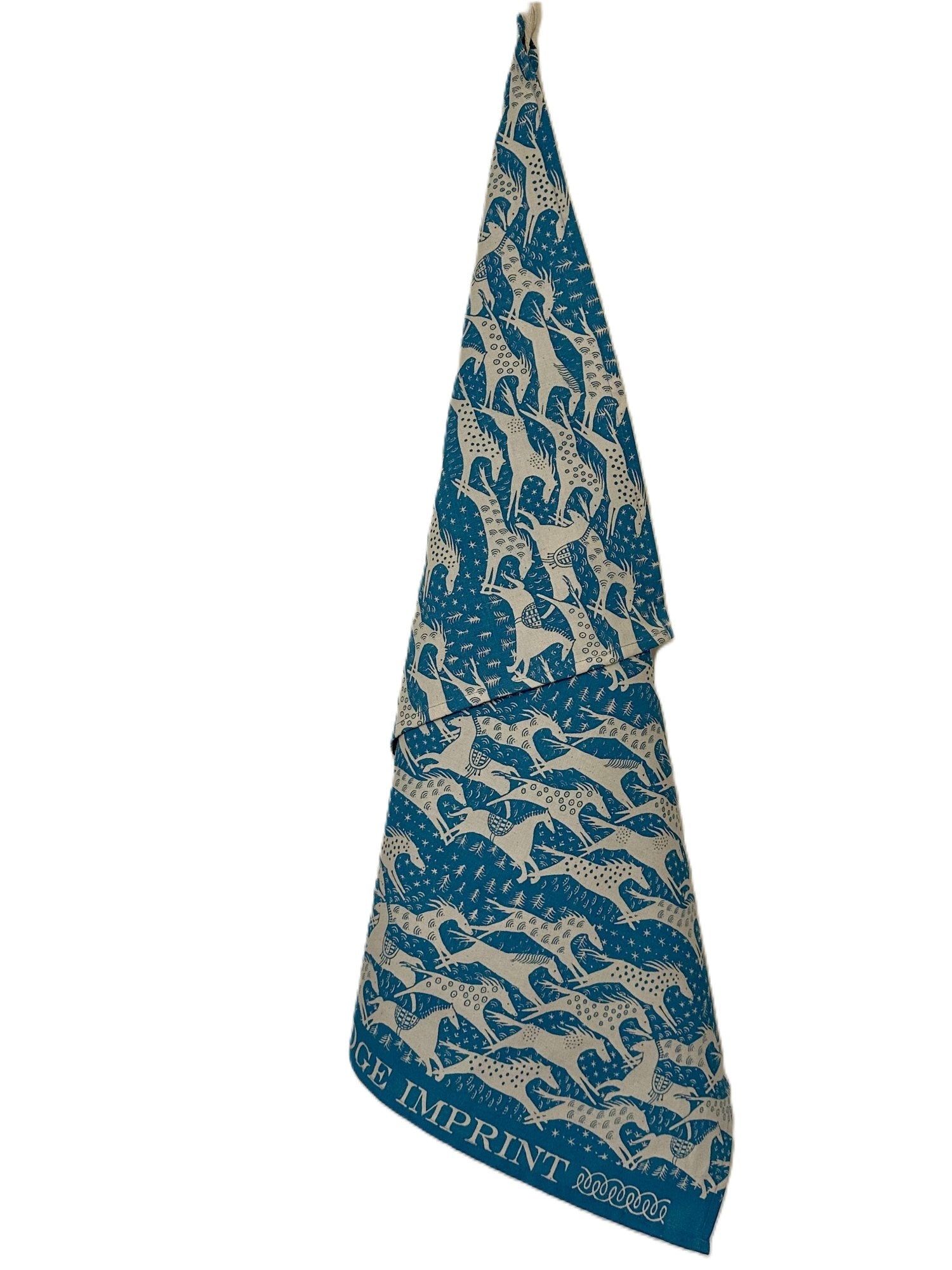 Cambridge Imprint "Horses Turquoise", Pure cotton tea towel. Printed in the UK.