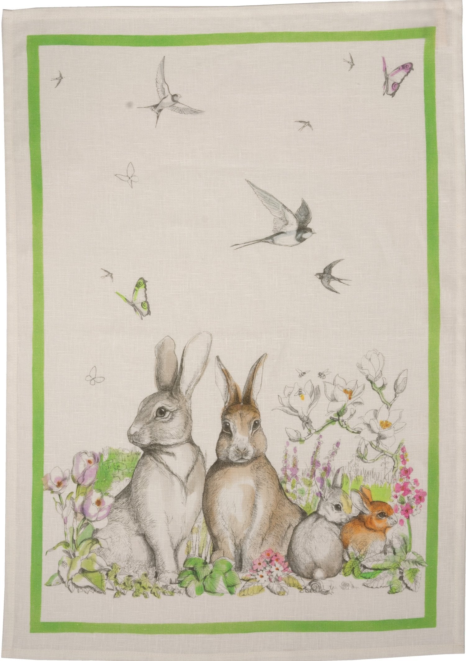 Tessitura Toscana Telerie, “Remi - Green”, Pure linen printed tea towel.