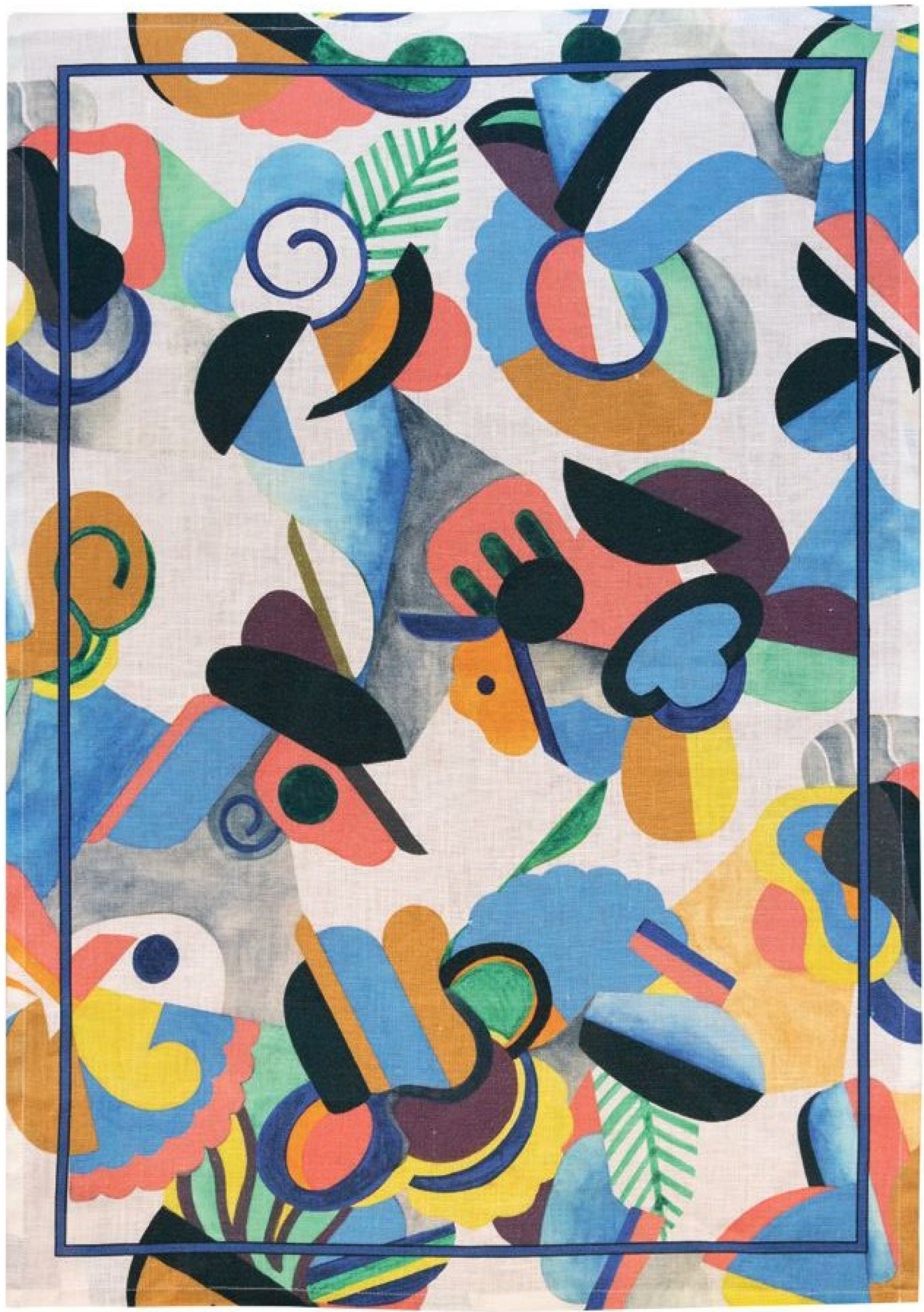 Tessitura Toscana Telerie, “Tetris Blue”, Pure linen printed tea towel.