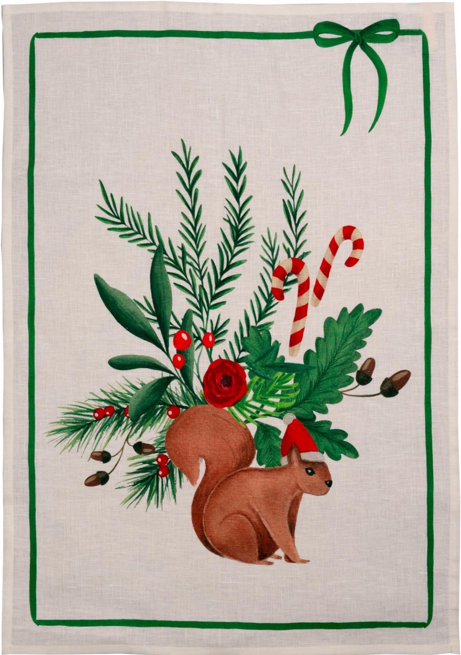 Tessitura Toscana Telerie, “Nutnook Green”, Pure linen printed tea towel.
