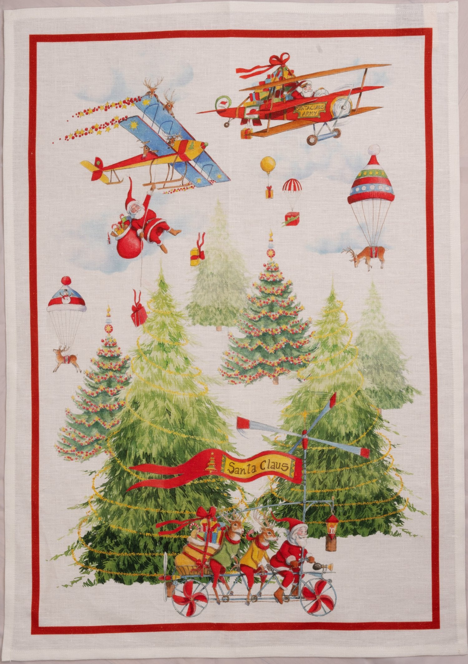 Tessitura Toscana Telerie, “Air Christmas - Red”, Pure linen printed tea towel.