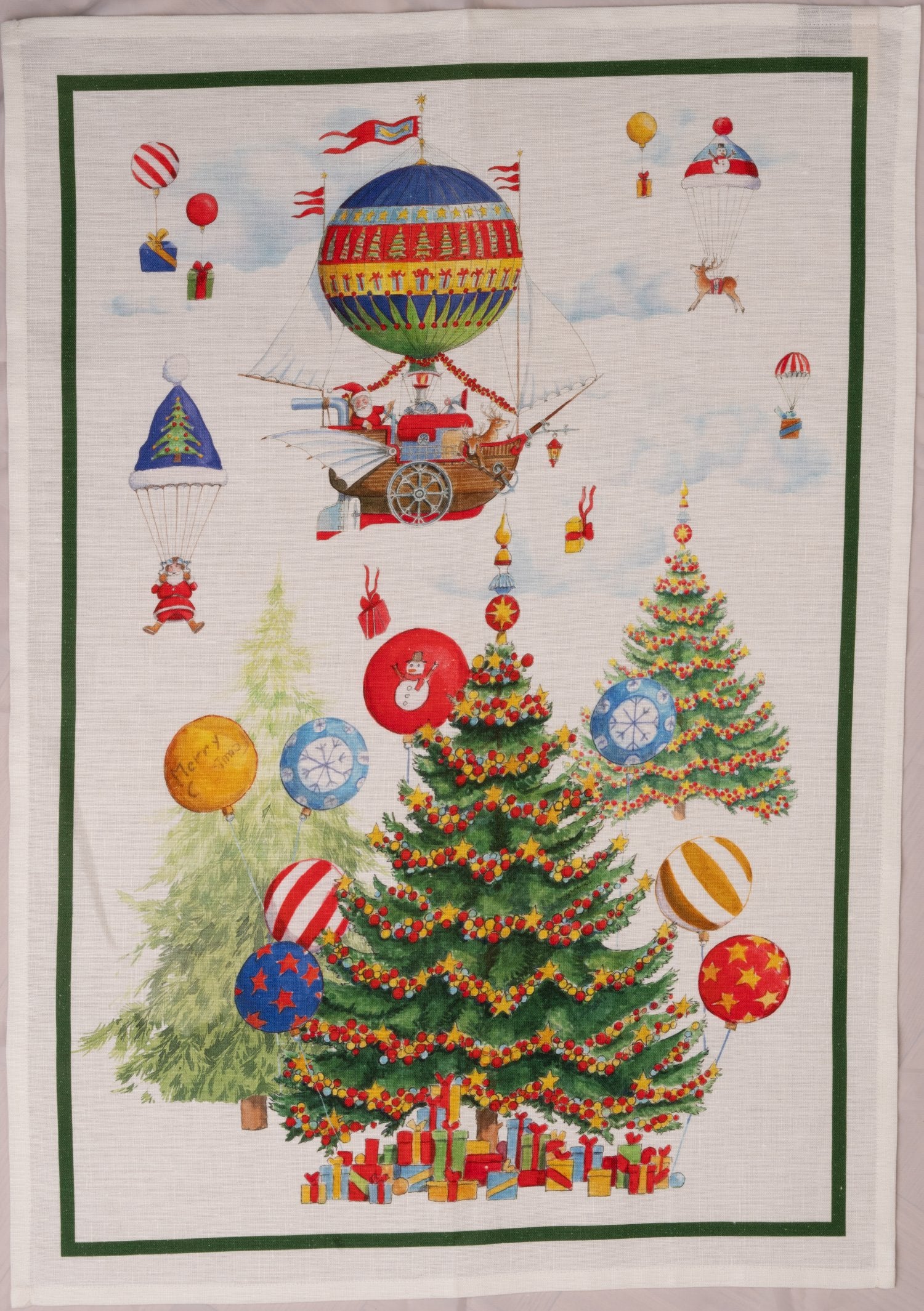 Tessitura Toscana Telerie, “Air Christmas - Green”, Pure linen printed tea towel.