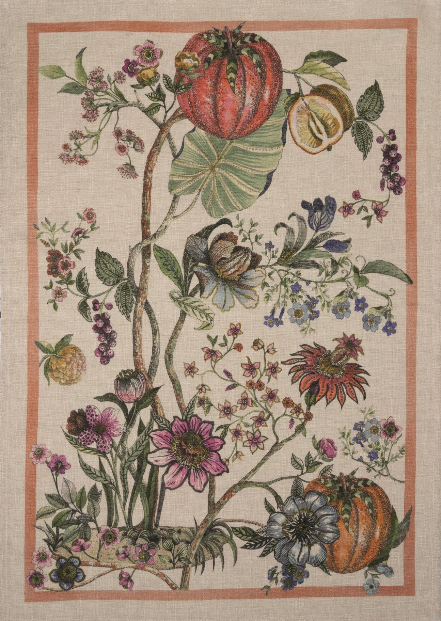 Tessitura Toscana Telerie, “Biloba-Rosso”, Pure linen printed tea towel. - Home Landing