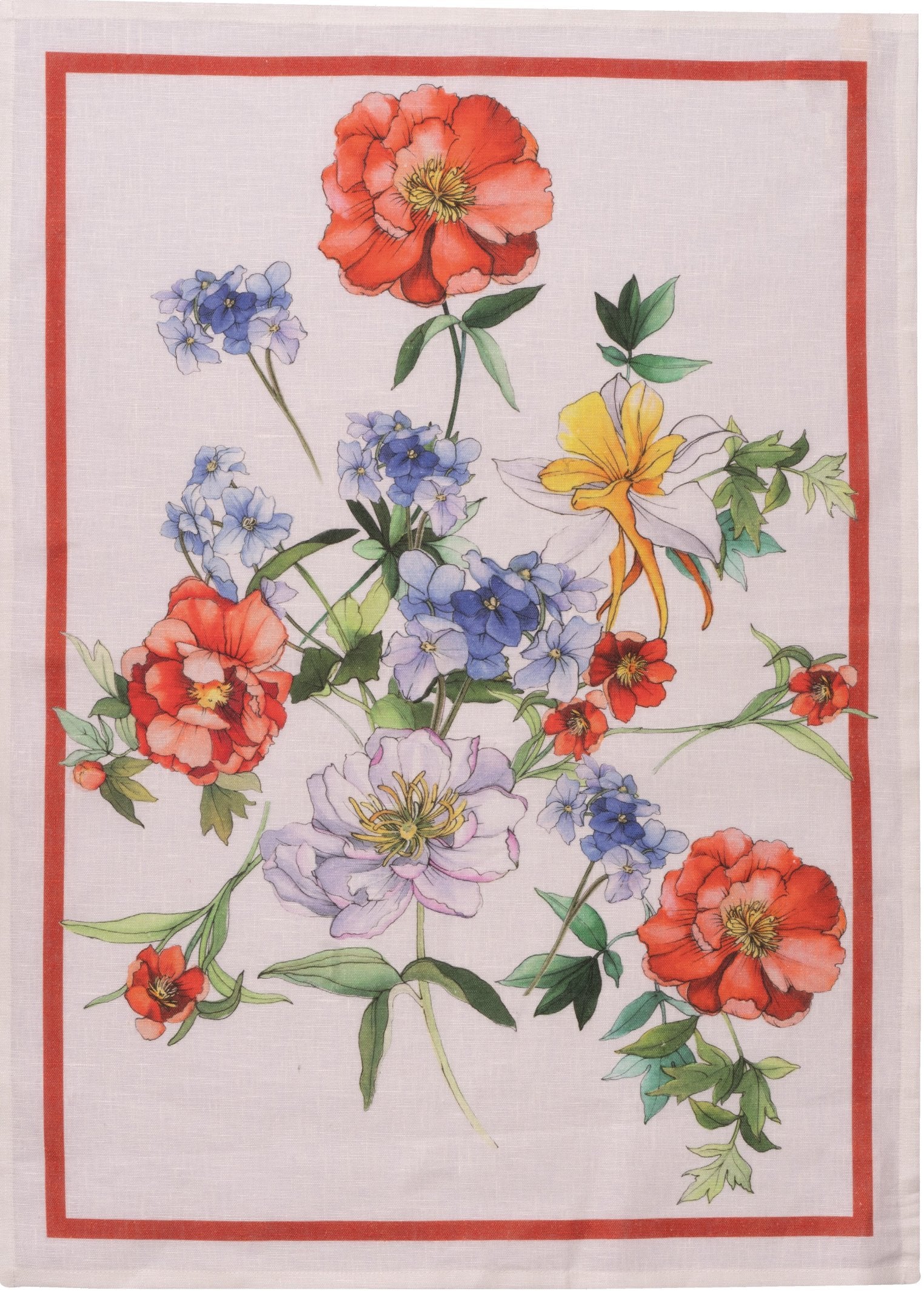 Tessitura Toscana Telerie, “Antea - Red”, Pure linen printed tea towel.