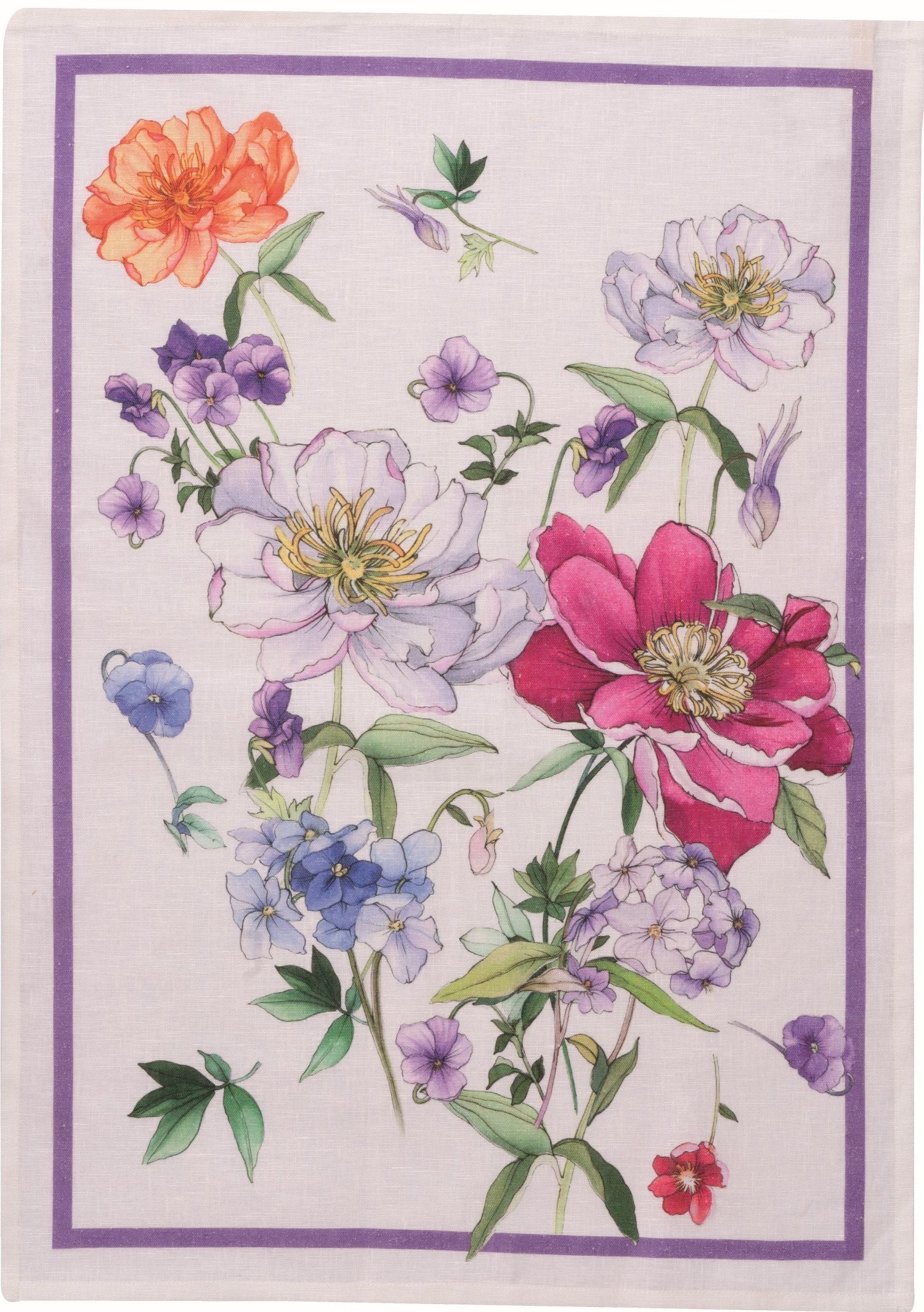 Tessitura Toscana Telerie, “Antea - Violet”, Pure linen printed tea towel.