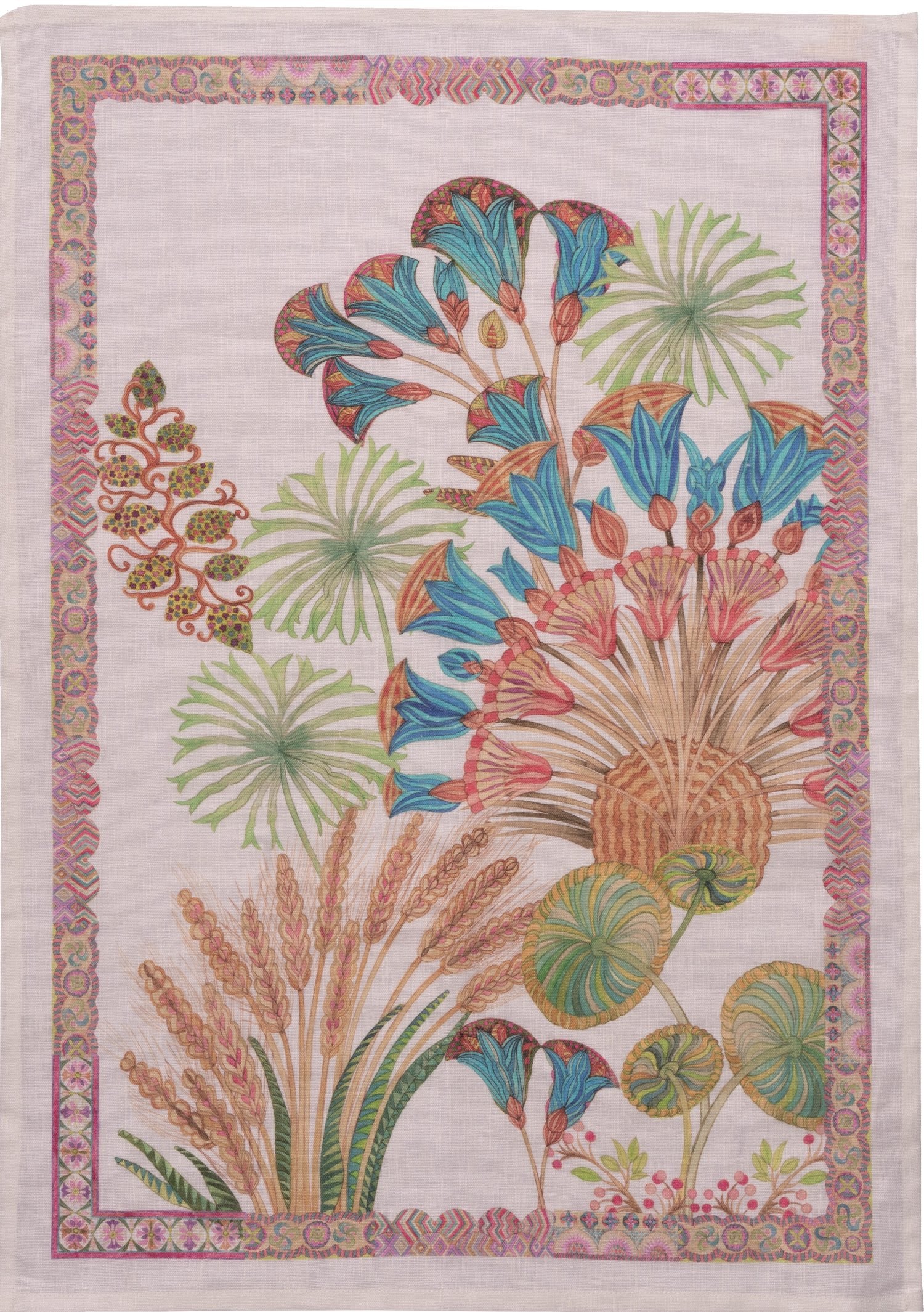 Tessitura Toscana Telerie, “Papyro Blue”, Pure linen printed tea towel.