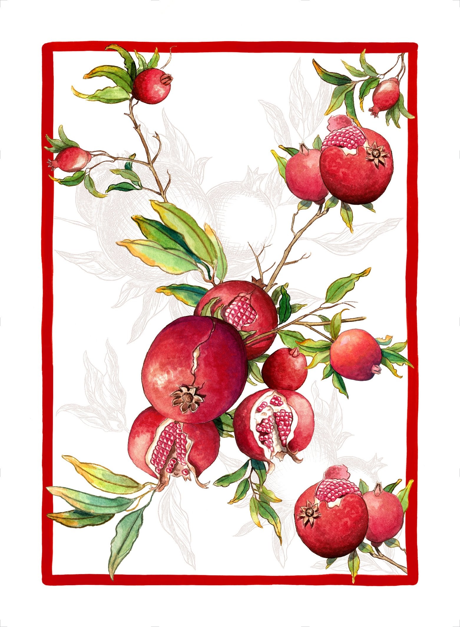 Tessitura Toscana Telerie, “Zakuro-Rosso”, Pure linen printed tea towel.