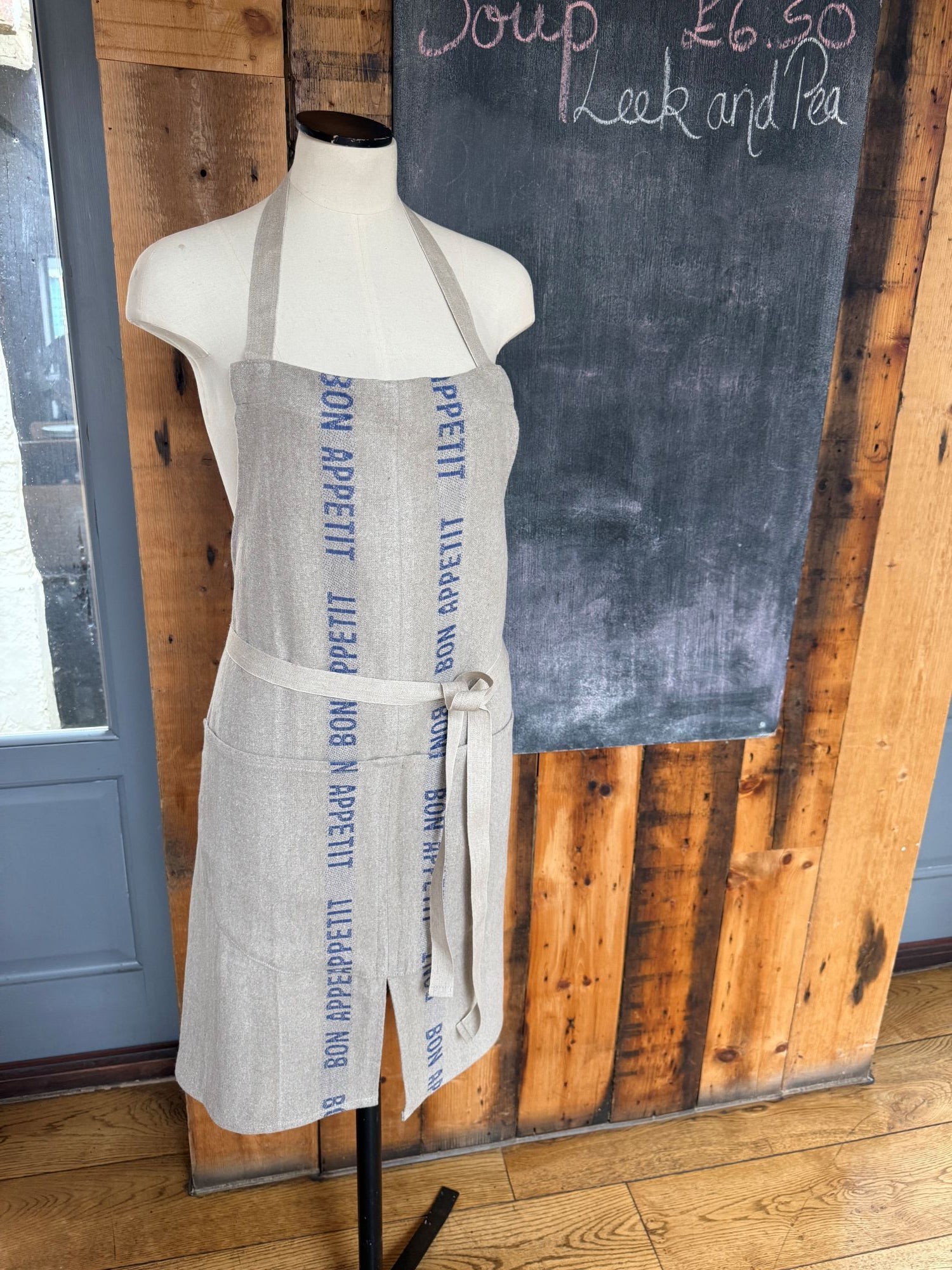 Charvet Editions "Bon Appetit" (Blue), Natural linen apron. France