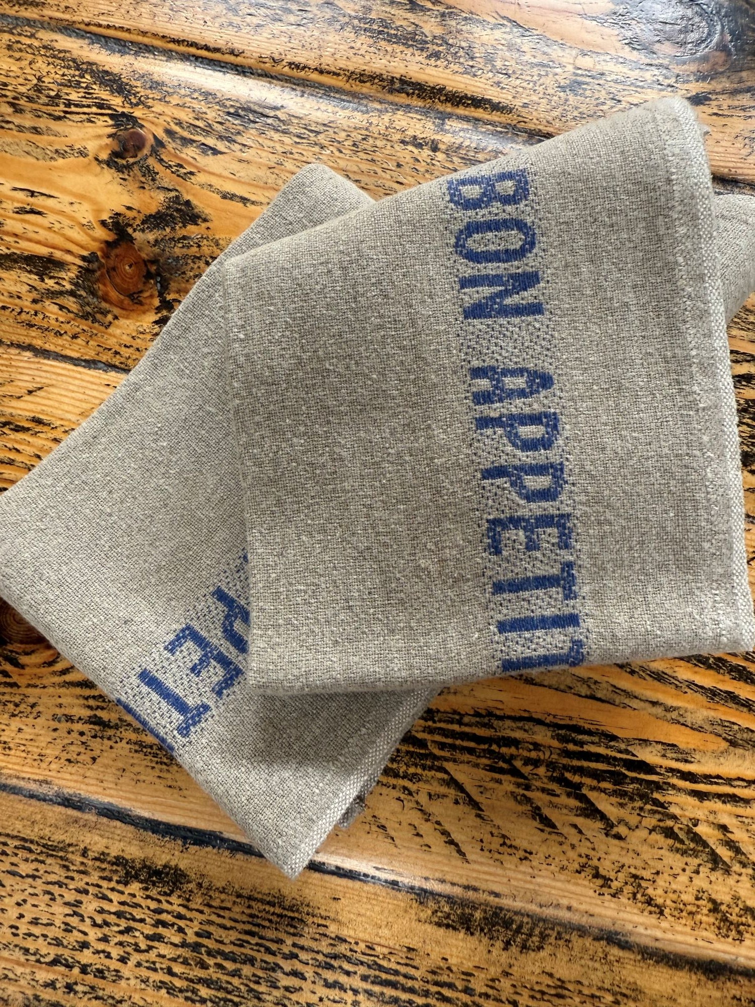 Charvet Editions "Bon Appetit" (Blue), Natural woven linen napkin. Made in France.