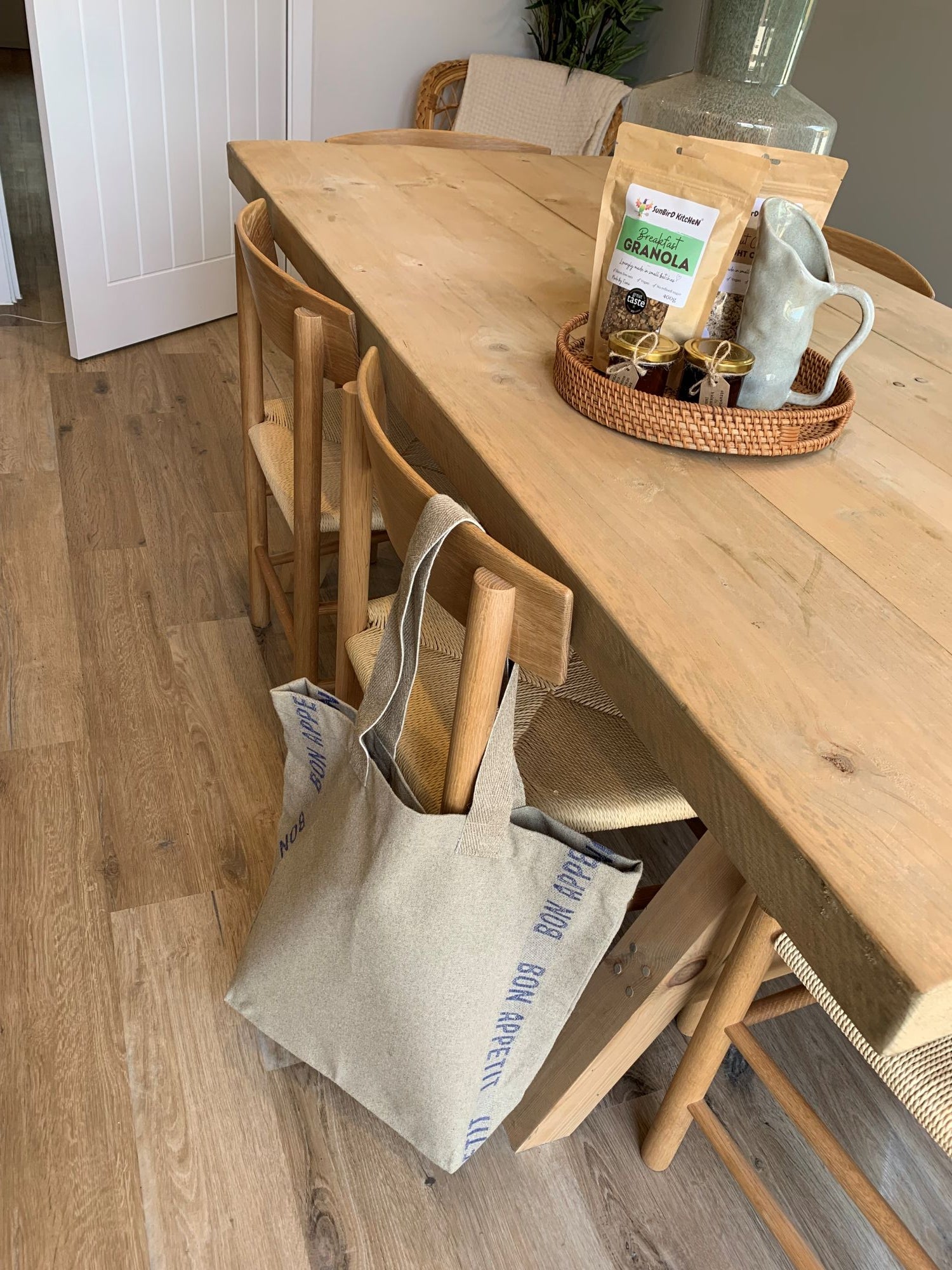 Charvet Editions "Bon Appetit" (Blue), Natural / Blue linen bag. Made in France.