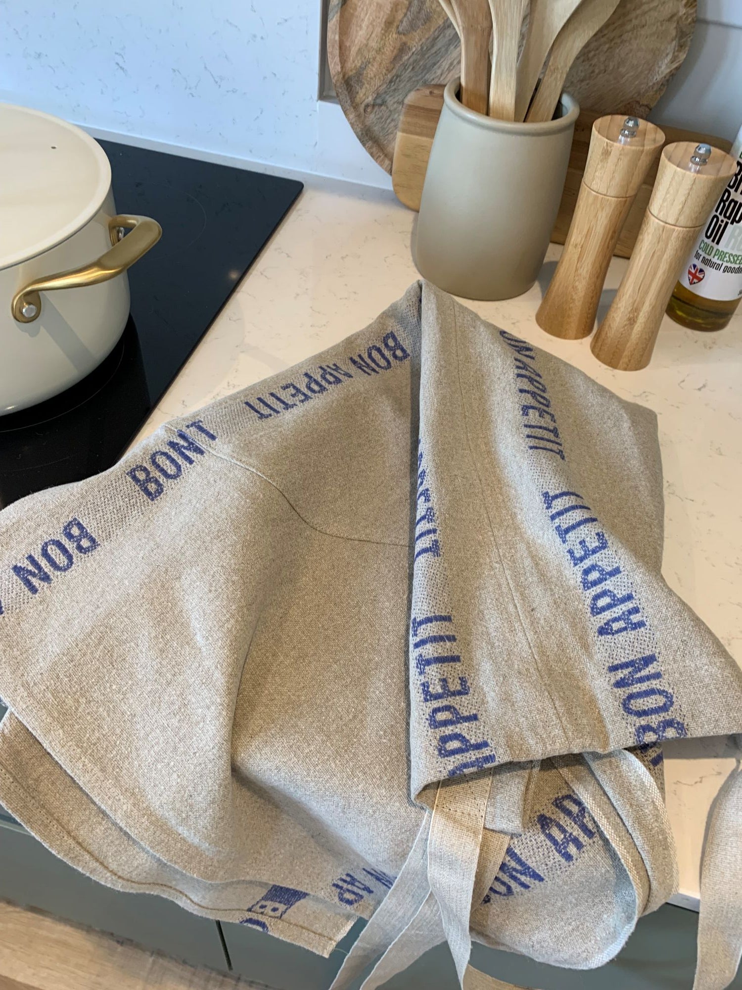 Charvet Editions "Bon Appetit" (Blue), Natural linen apron. France
