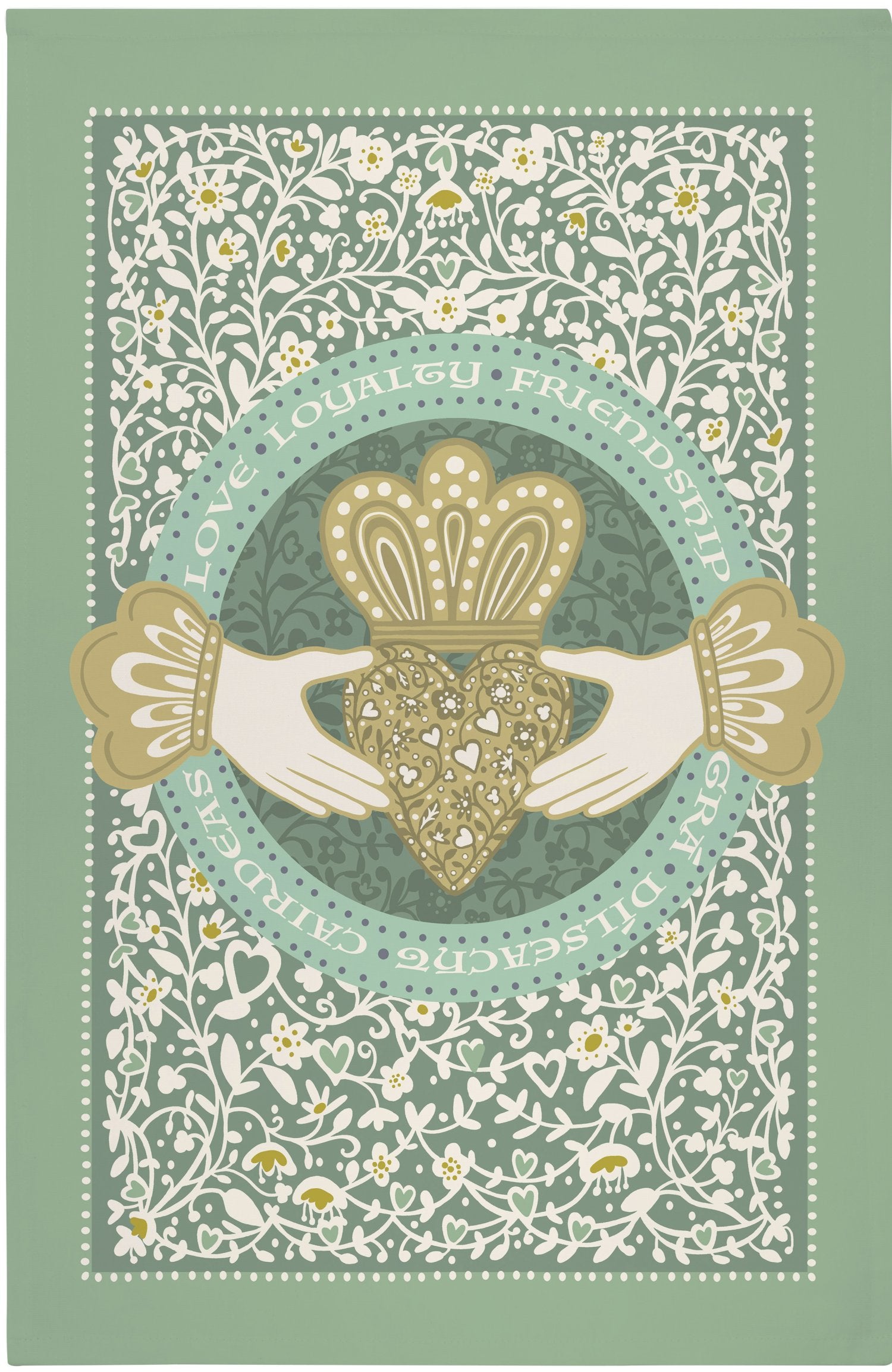 Ulster Weavers "Claddagh Ring", Printed cotton tea towel.
