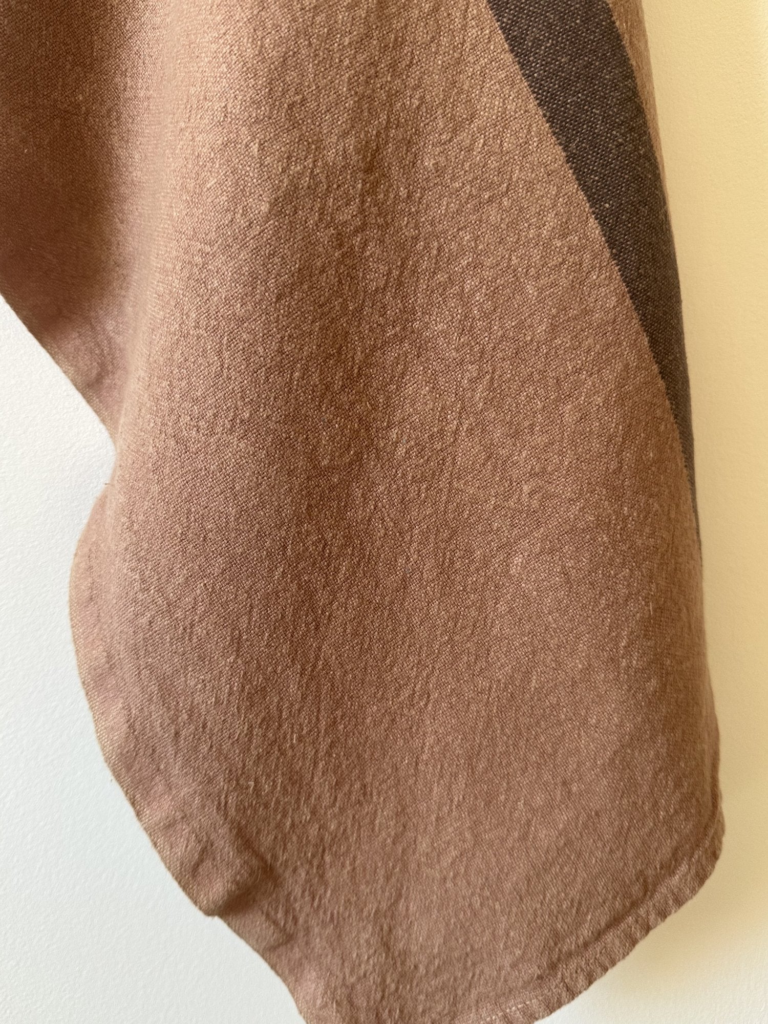 Charvet Editions "Doudou Stripe" (Cafe au Lait & Marron), Natural woven linen tea towel. Made in France.