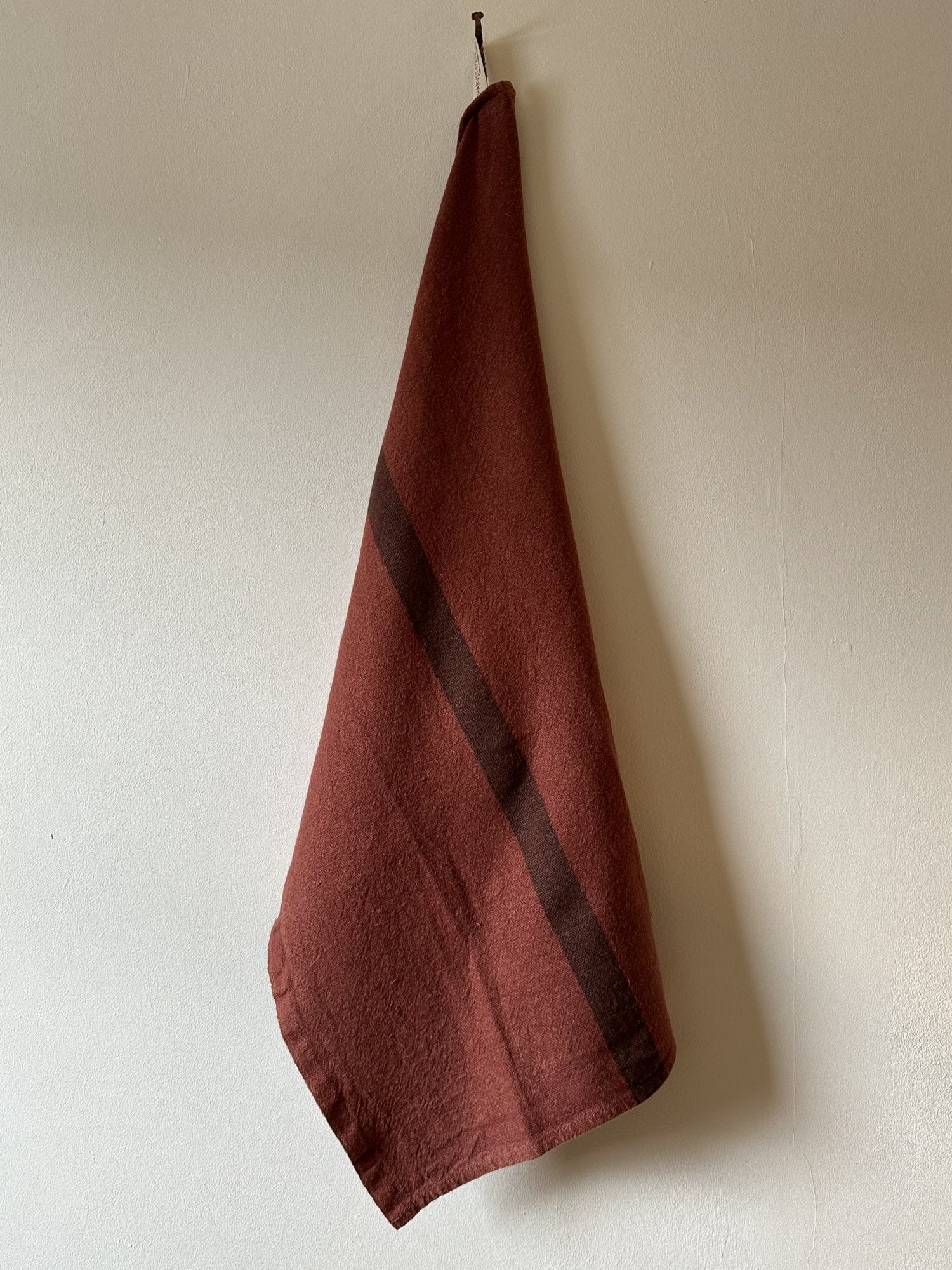 Charvet Editions "Doudou Stripe" (Brique & Marron), Natural linen tea towel. Made in France. - Home Landing