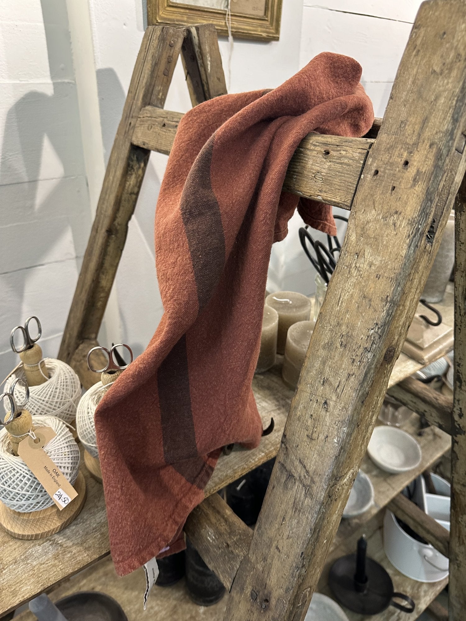 Charvet Editions "Doudou Stripe" (Brique & Marron), Natural linen tea towel. Made in France. - Home Landing
