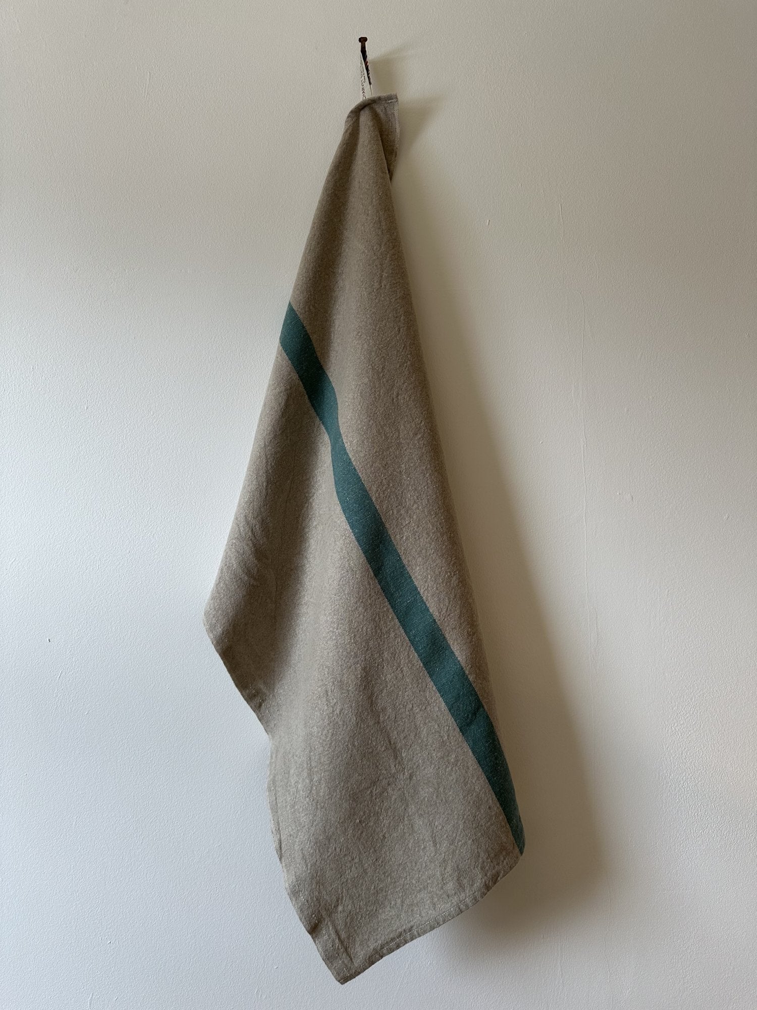 Charvet Éditions "Doudou Stripe" (Natural & Aqua), Natural woven linen tea towel. Made in France. - Home Landing