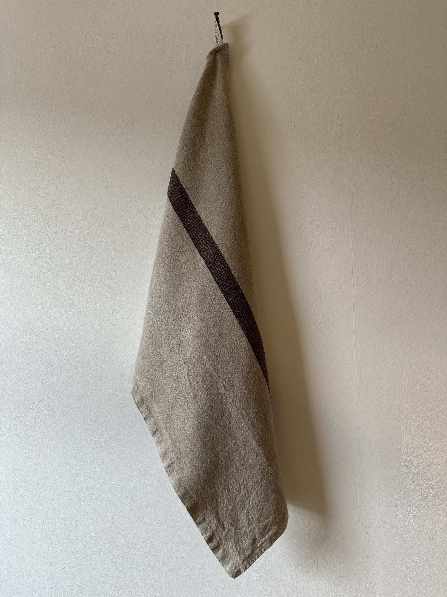 Charvet Éditions "Doudou Stripe" (Natural & Marron), Natural woven linen tea towel. Made in France. - Home Landing
