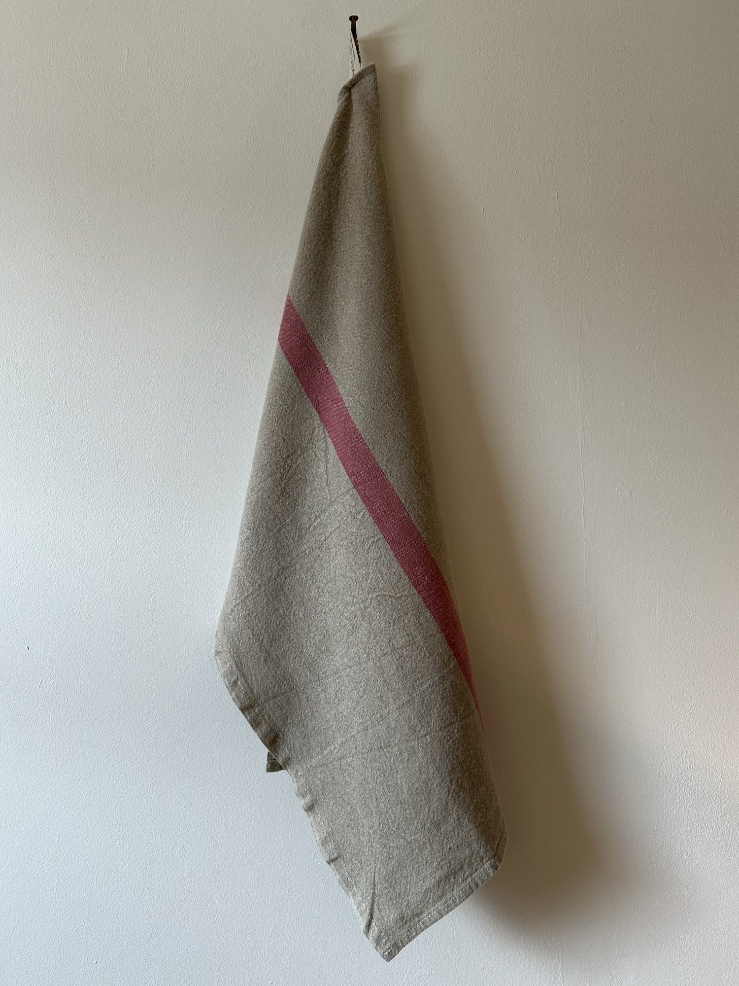 Charvet Éditions "Doudou Stripe" (Natural & Rose), Natural woven linen tea towel. Made in France. - Home Landing