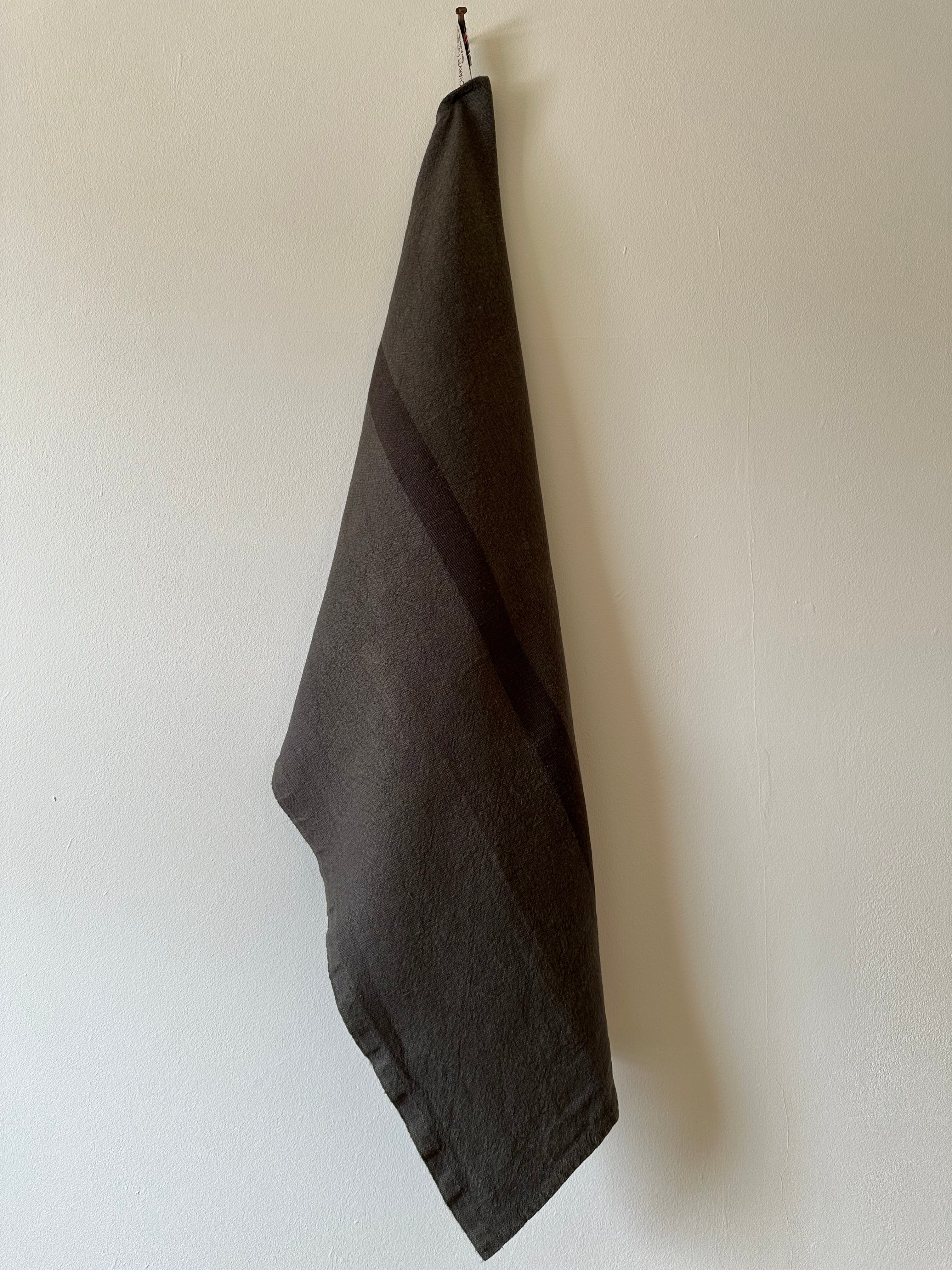 Charvet Editions "Doudou Stripe" (Oxyde & Marron), Natural linen tea towel. Made in France. - Home Landing