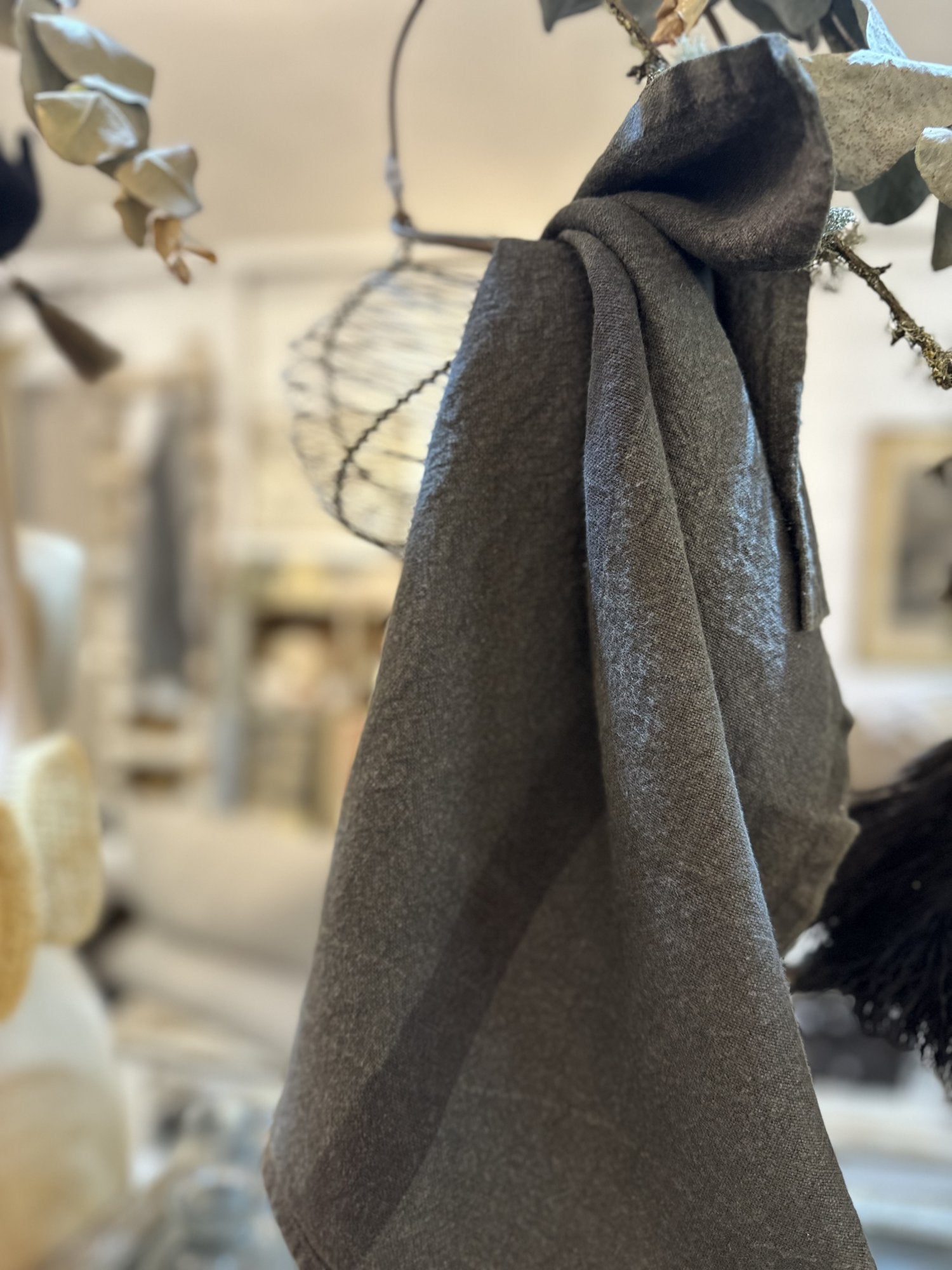 Charvet Editions "Doudou Stripe" (Oxyde & Marron), Natural linen tea towel. Made in France. - Home Landing