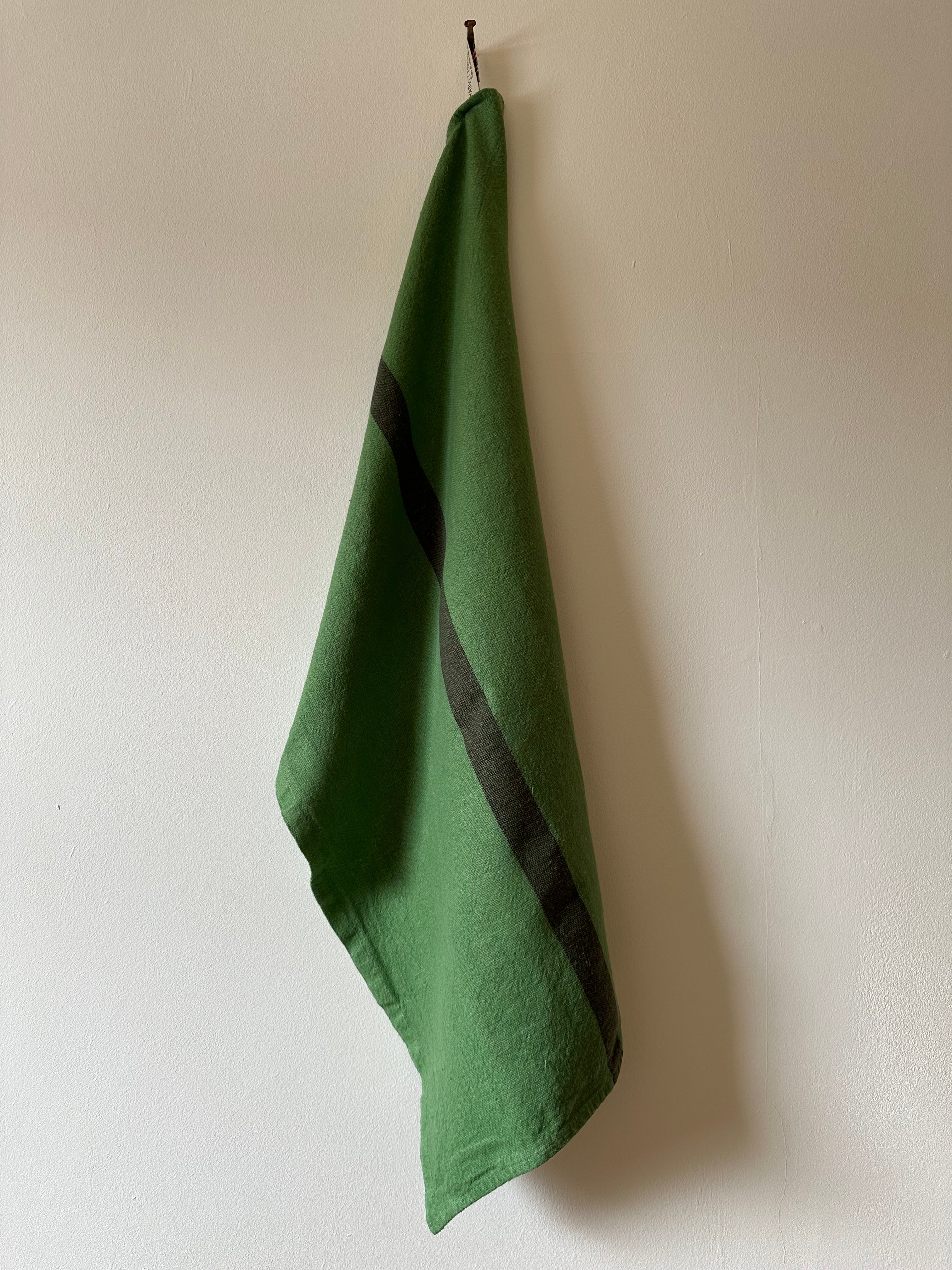 Charvet Editions "Doudou Stripe" (Prairie & Marron), Woven linen tea towel. Made in France.