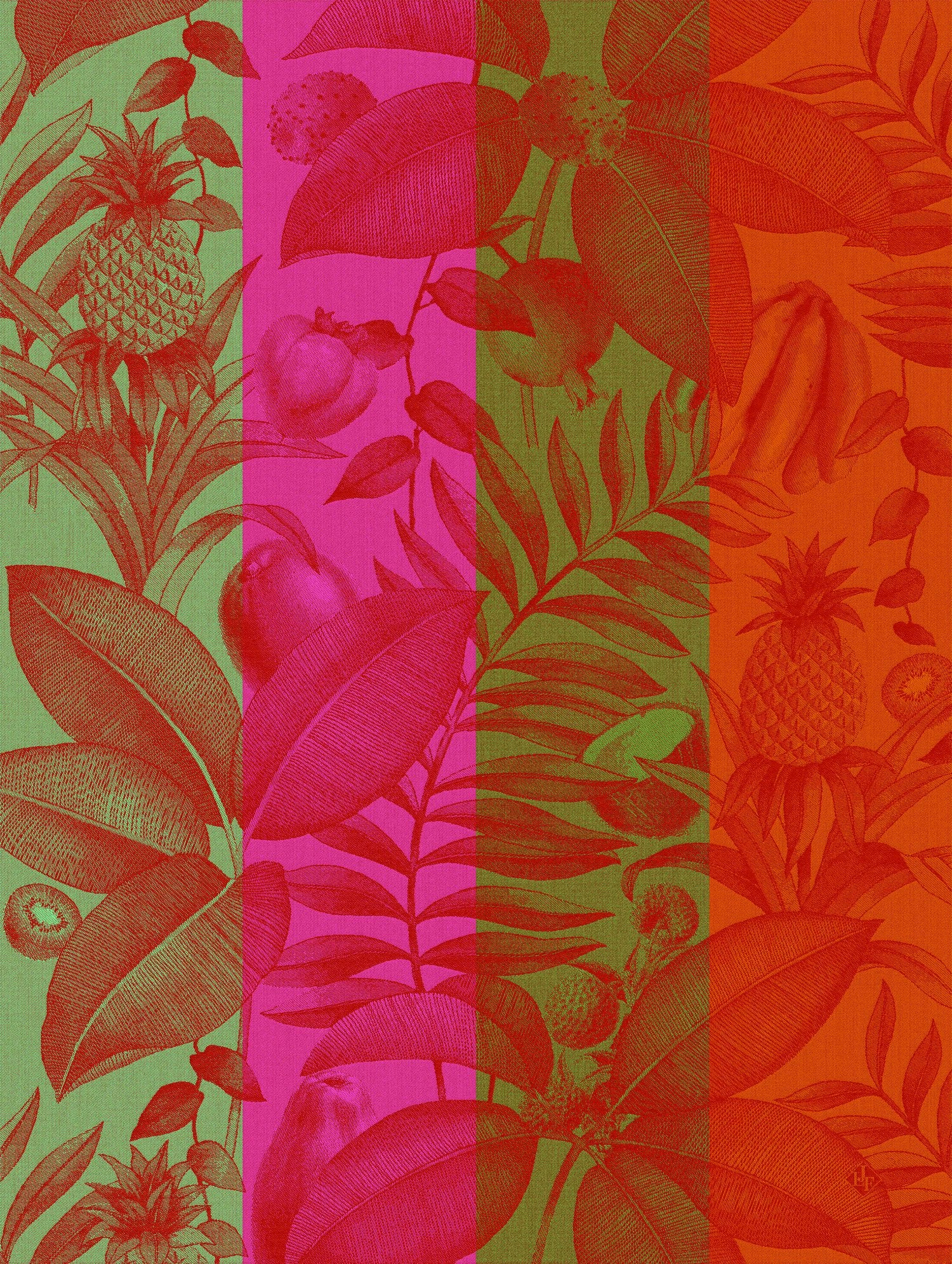 Jacquard Français "Fruits Exotiques" (Orange), Woven cotton tea towel. Made in France.
