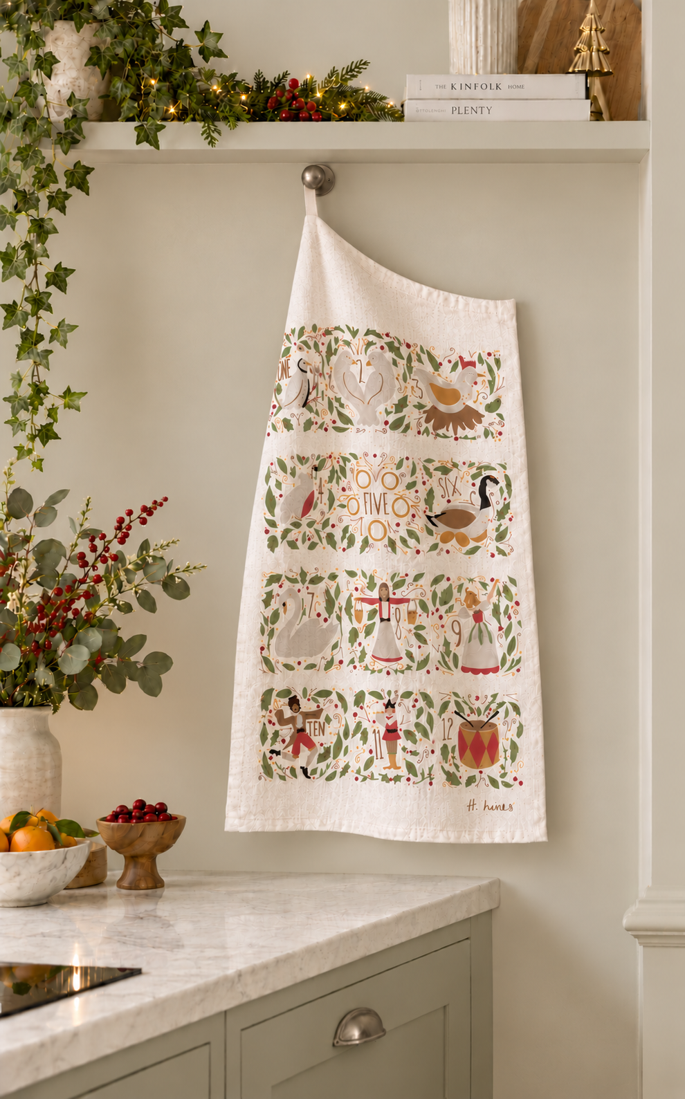 Home-Landing, “12 Days of Christmas”, Linen union tea towel. UK printed.