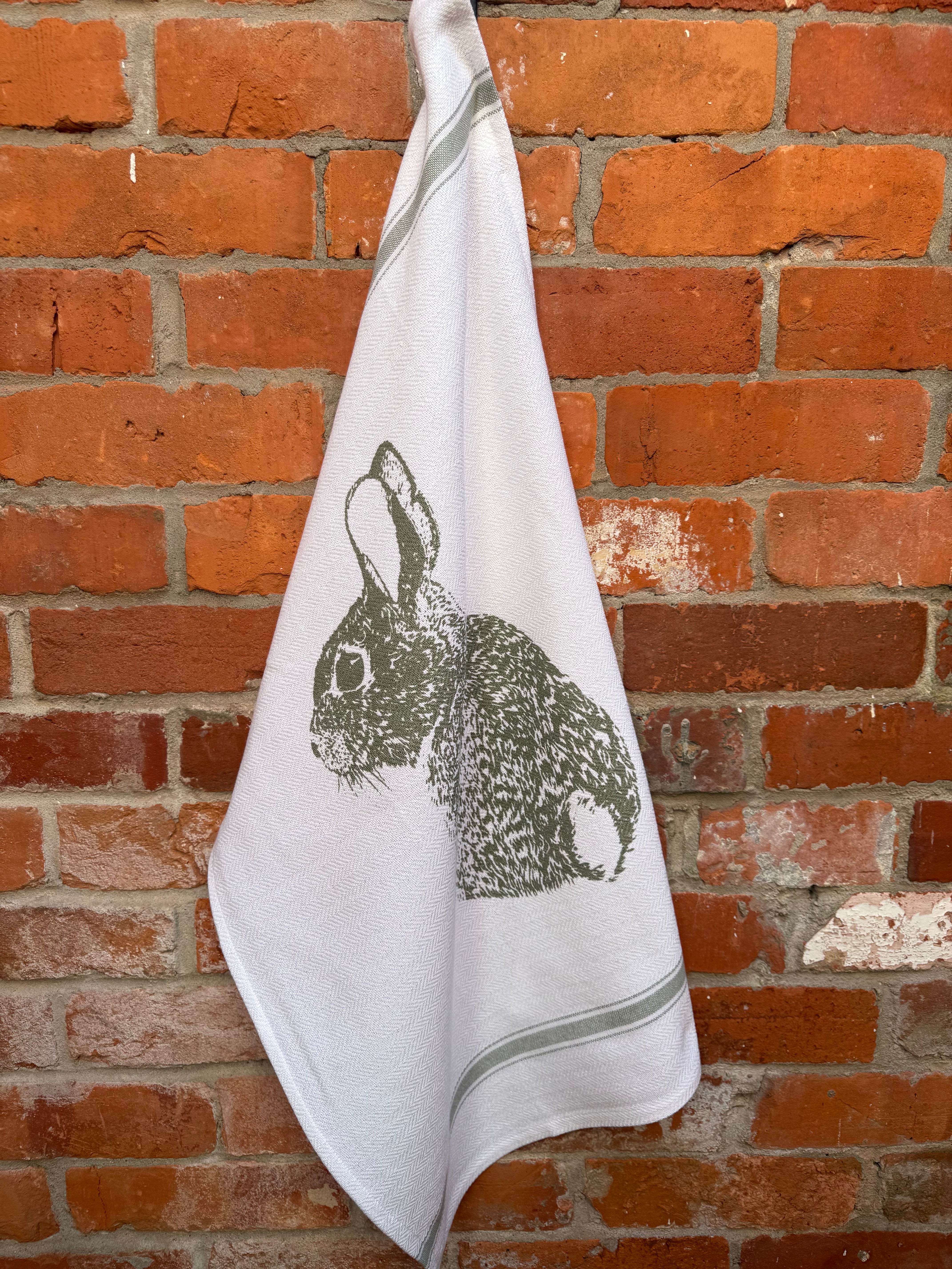 Indian Woven, “Cottontail Bunny-Sage Green”, Cotton waffle tea towel - Home Landing