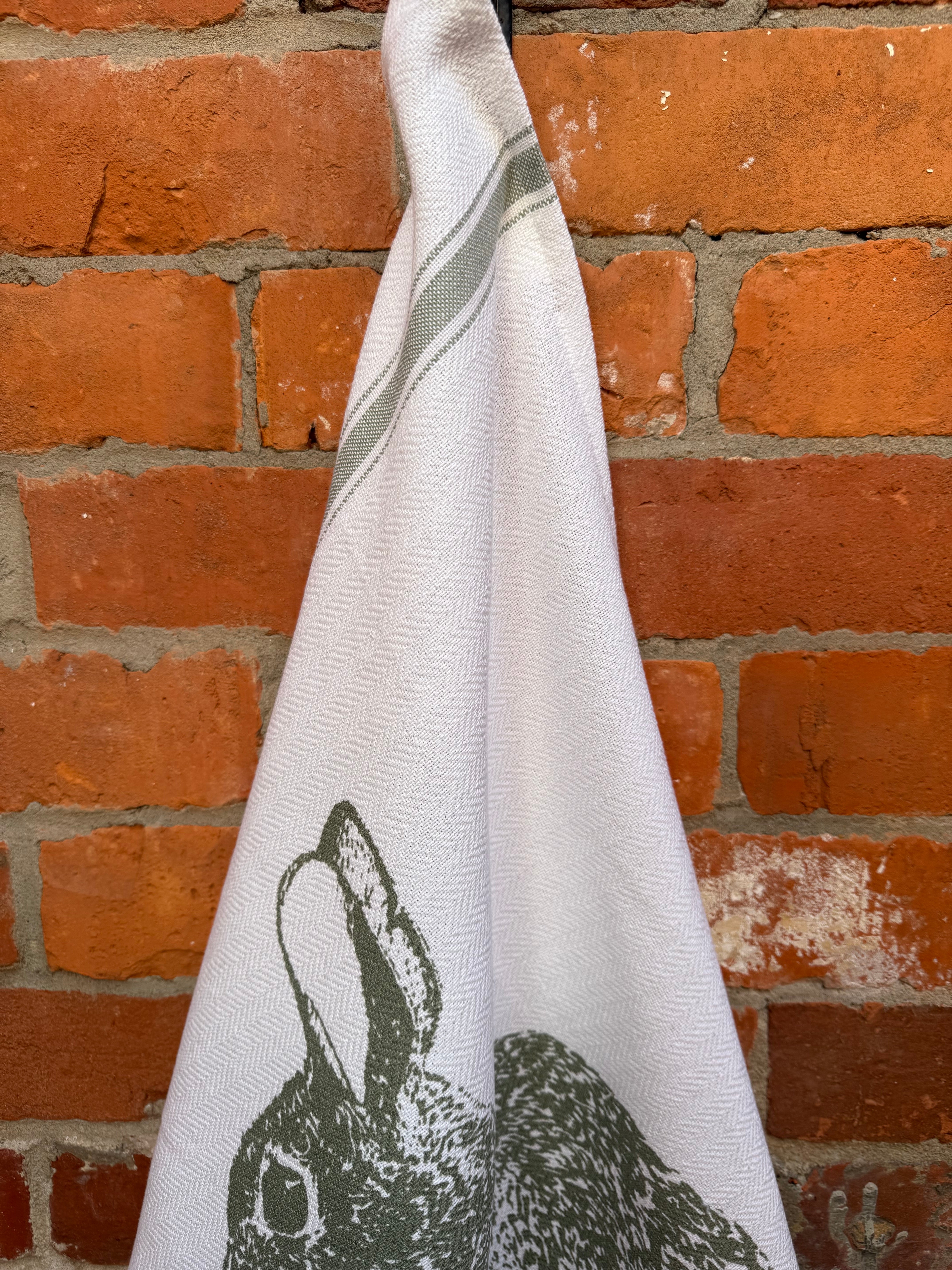 Indian Woven, “Cottontail Bunny-Sage Green”, Cotton waffle tea towel - Home Landing