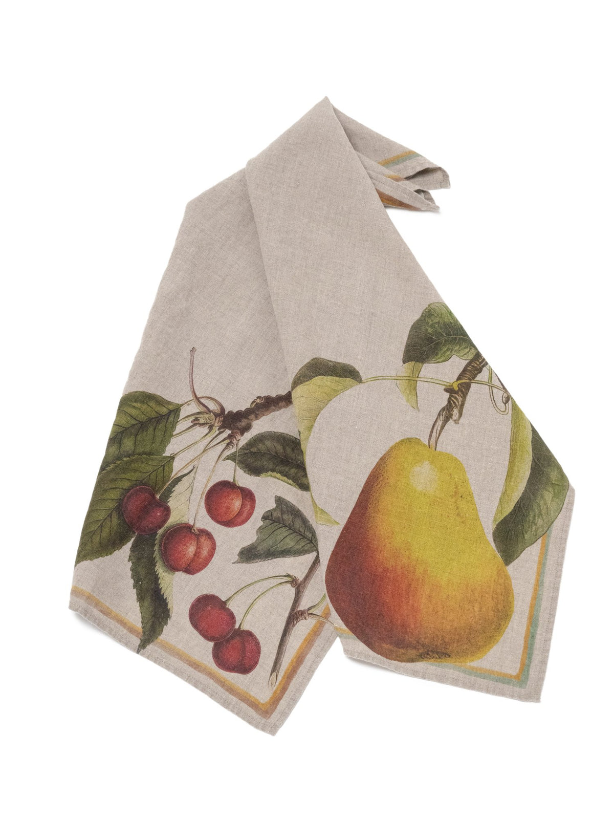 Linoroom “Cherry & Pear”, Pair of linen printed tea towels.