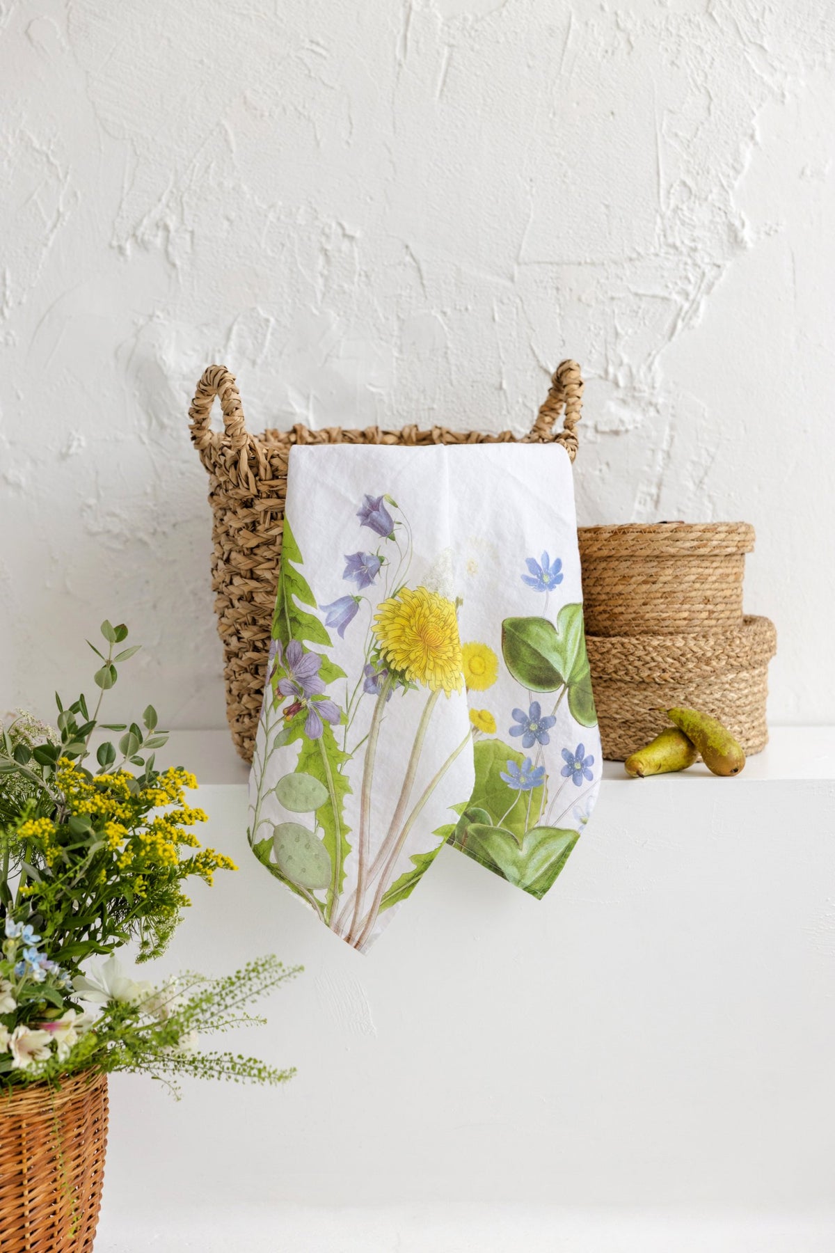 Linoroom “Field Flowers”, Pair of linen printed tea towels.