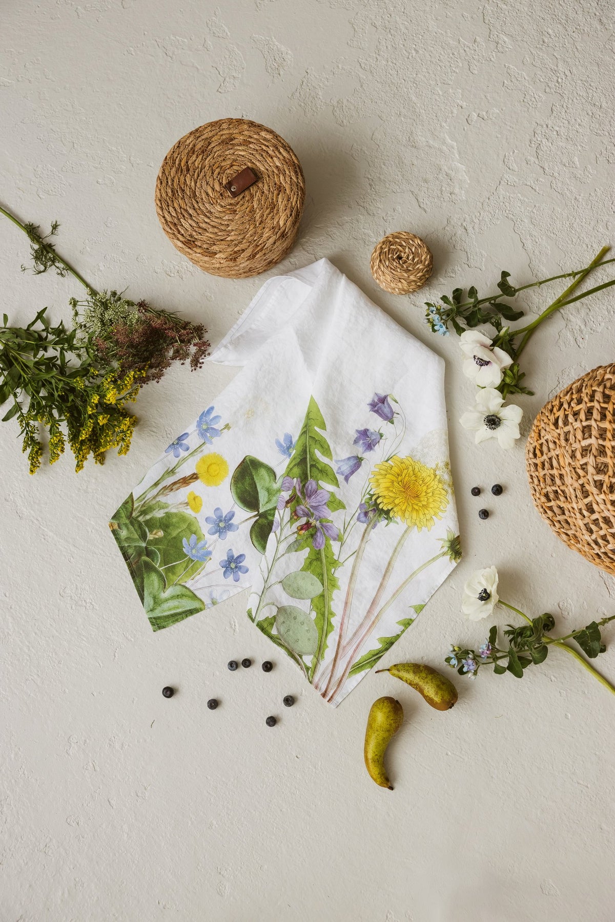 Linoroom “Field Flowers”, Pair of linen printed tea towels.