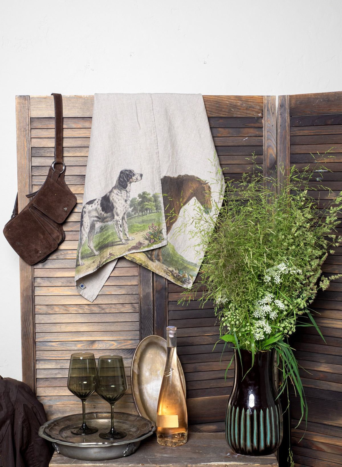 Linoroom “Horse & Dog”, Pair of linen printed tea towels.