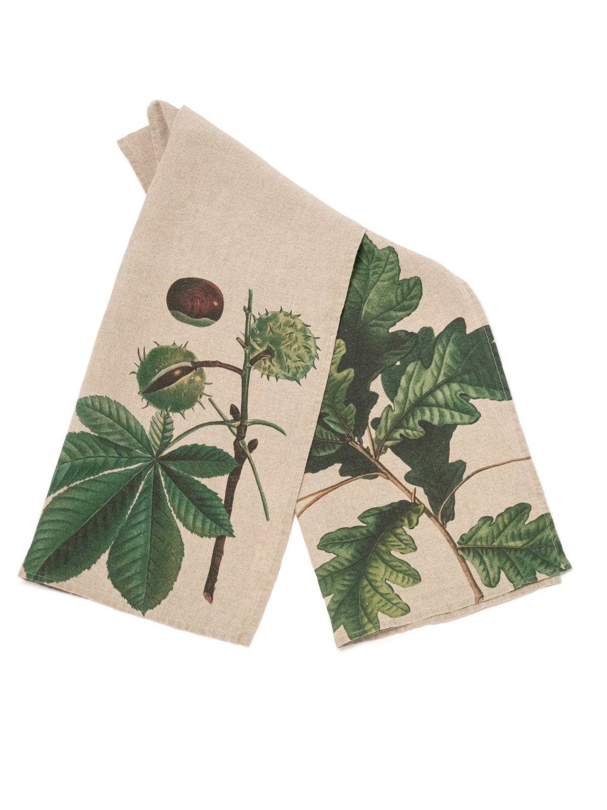 Linoroom “Oak & Horse Chestnut”, Pair of linen printed tea towels.