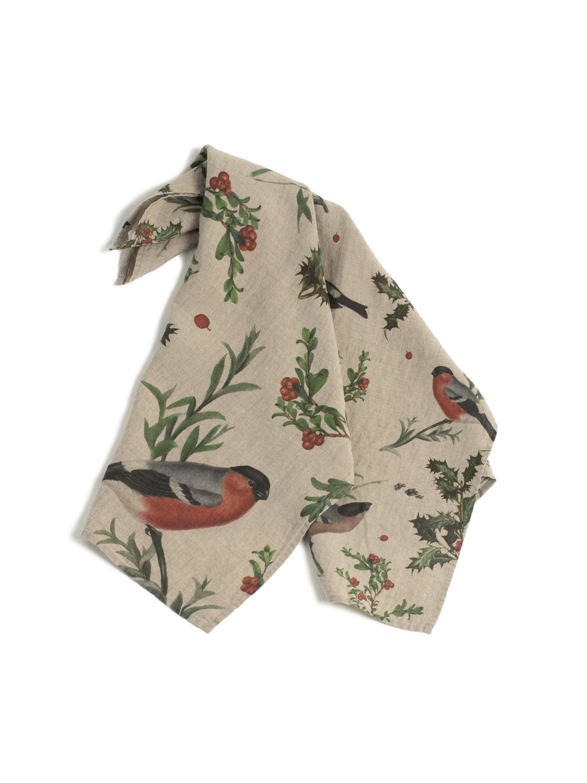 Linoroom “Winter Bullfinch”, Pair of linen printed tea towels.