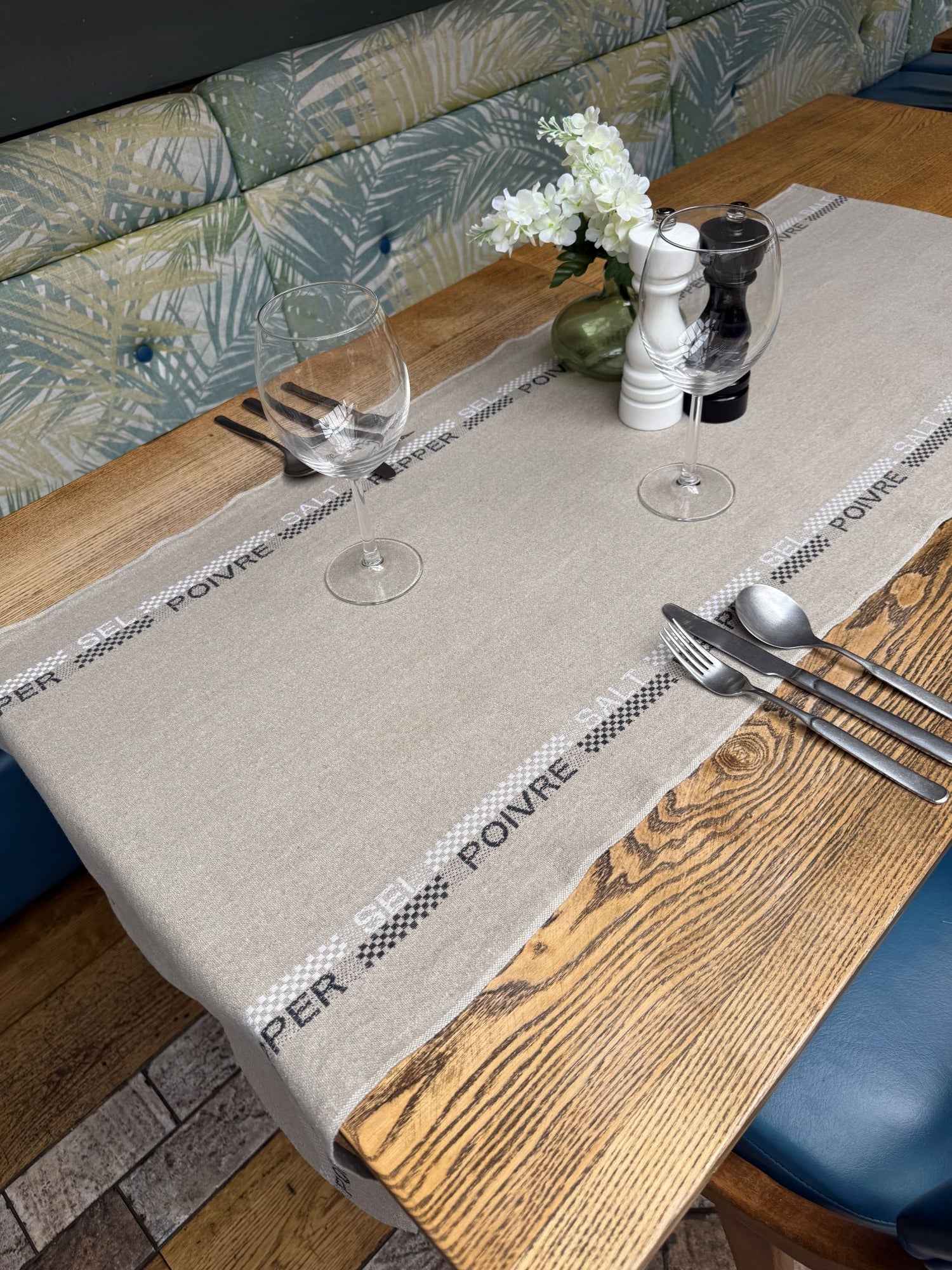 Charvet Editions "Salt & Pepper", Long woven linen table runner. Made in France.