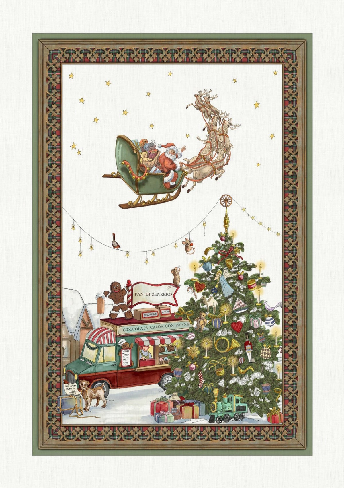 Tessitura Toscana Telerie, “Natalis-Slitta”, Pure linen printed tea towel.